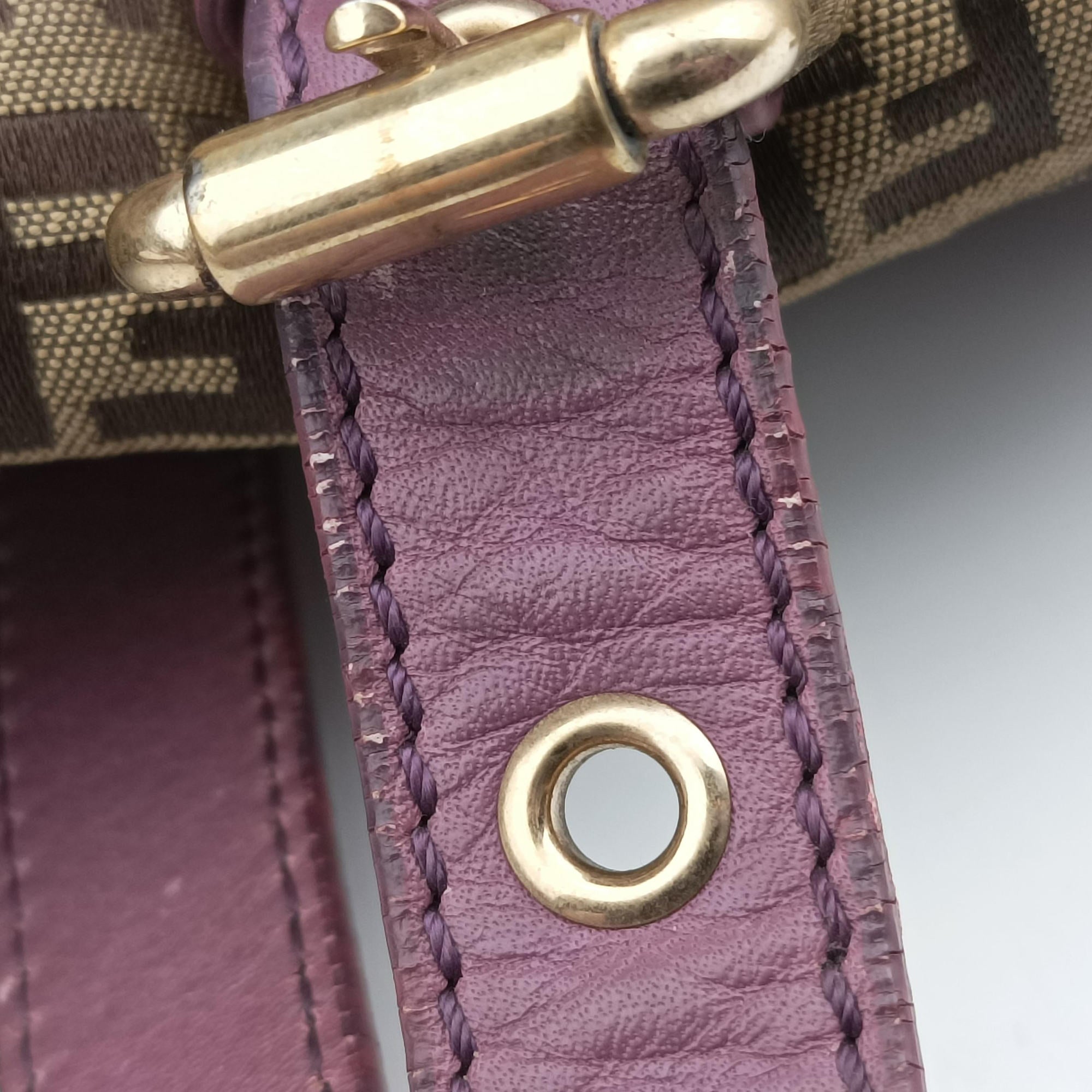 Pre-owned Fendi Zucchino Glitter Logo Tobacco × Purple × Magenta Canvas × Leather 8BL106 handbag | stylenewstar