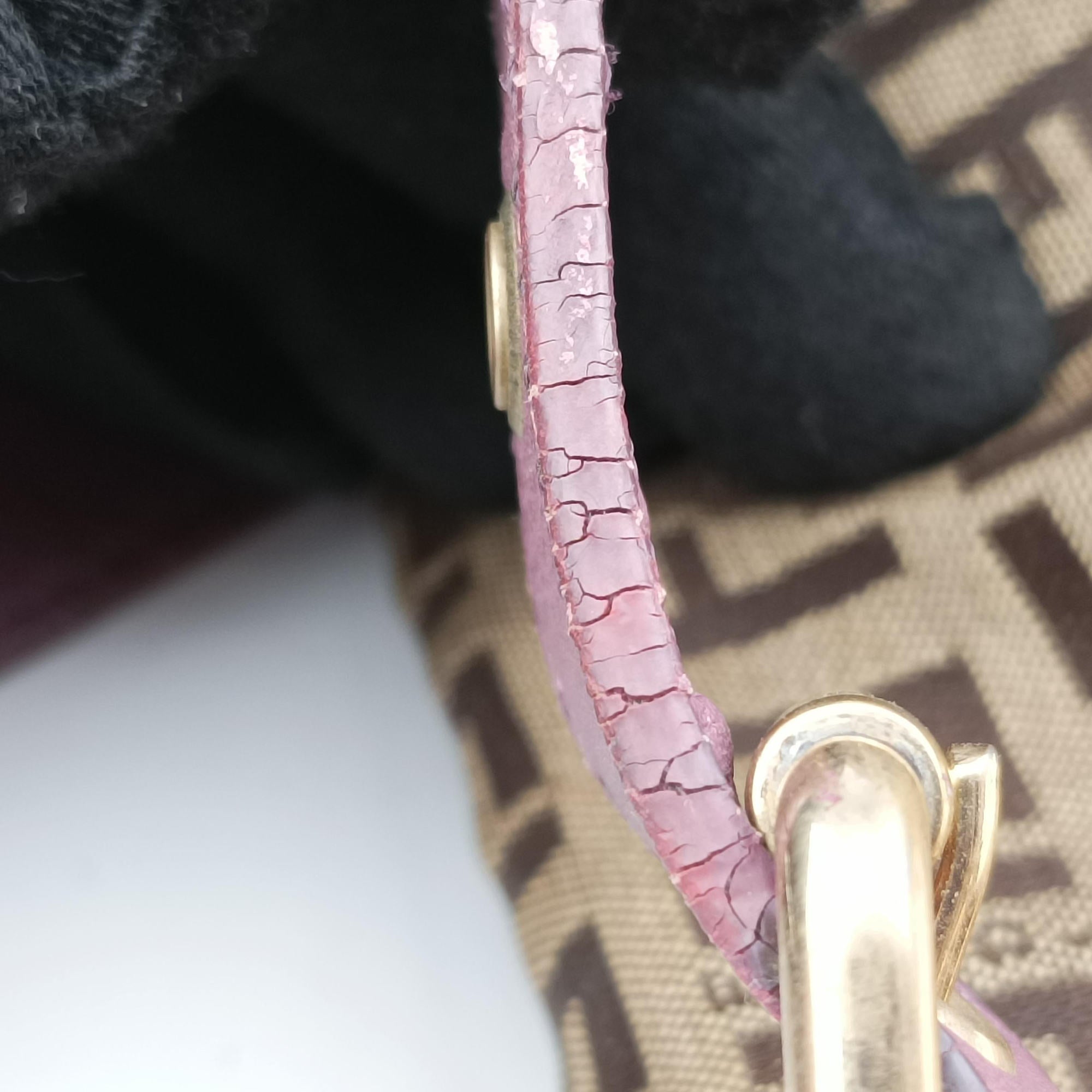 Pre-owned Fendi Zucchino Glitter Logo Tobacco × Purple × Magenta Canvas × Leather 8BL106 handbag | stylenewstar