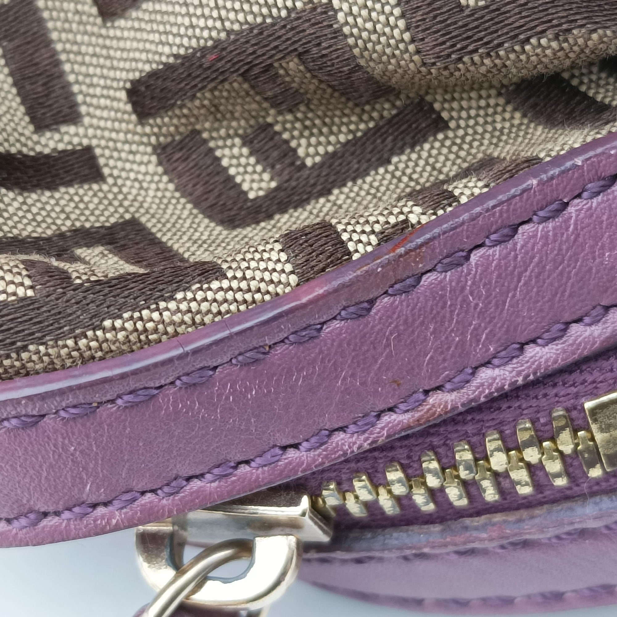 Pre-owned Fendi Zucchino Glitter Logo Tobacco × Purple × Magenta Canvas × Leather 8BL106 handbag | stylenewstar
