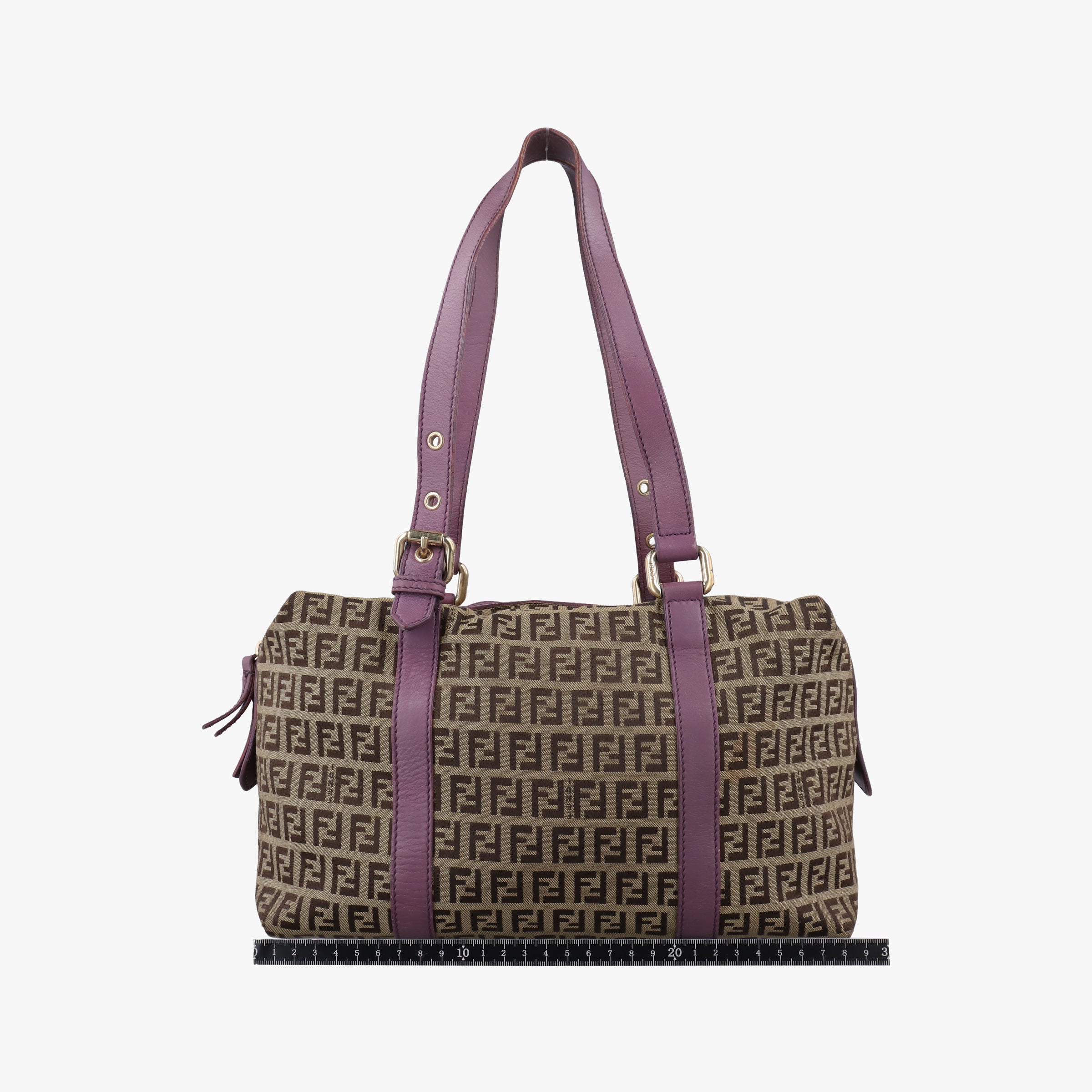 Pre-owned Fendi Zucchino Glitter Logo Tobacco × Purple × Magenta Canvas × Leather 8BL106 handbag | stylenewstar