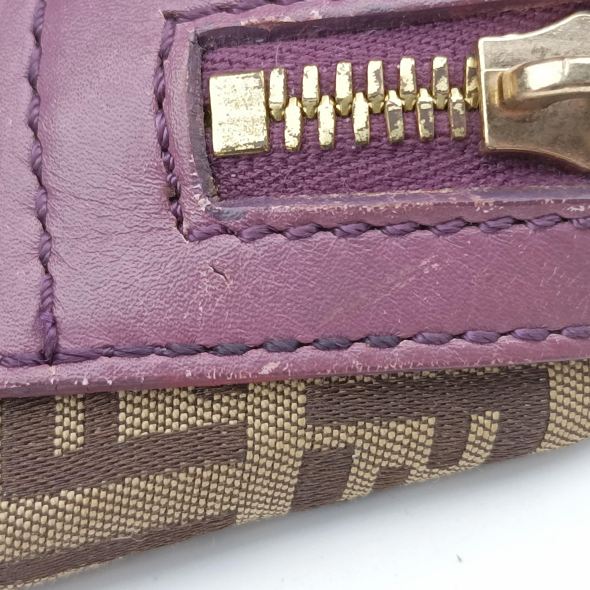 Pre-owned Fendi Zucchino Glitter Logo Tobacco × Purple × Magenta Canvas × Leather 8BL106 handbag | stylenewstar