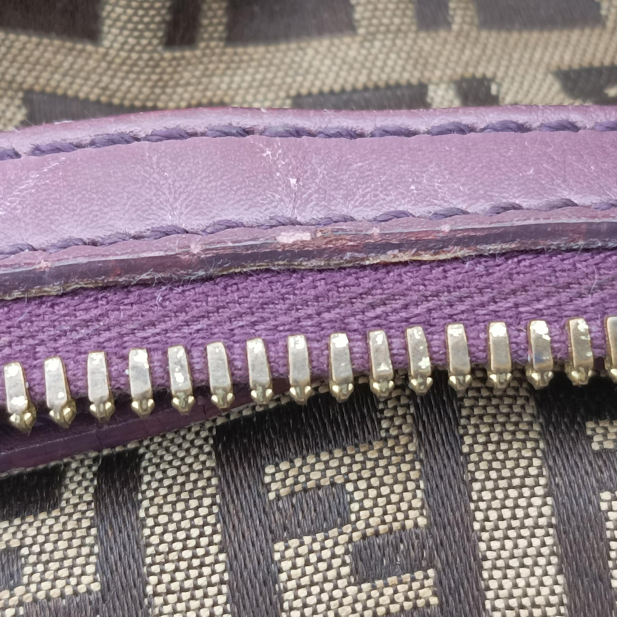 Pre-owned Fendi Zucchino Glitter Logo Tobacco × Purple × Magenta Canvas × Leather 8BL106 handbag | stylenewstar
