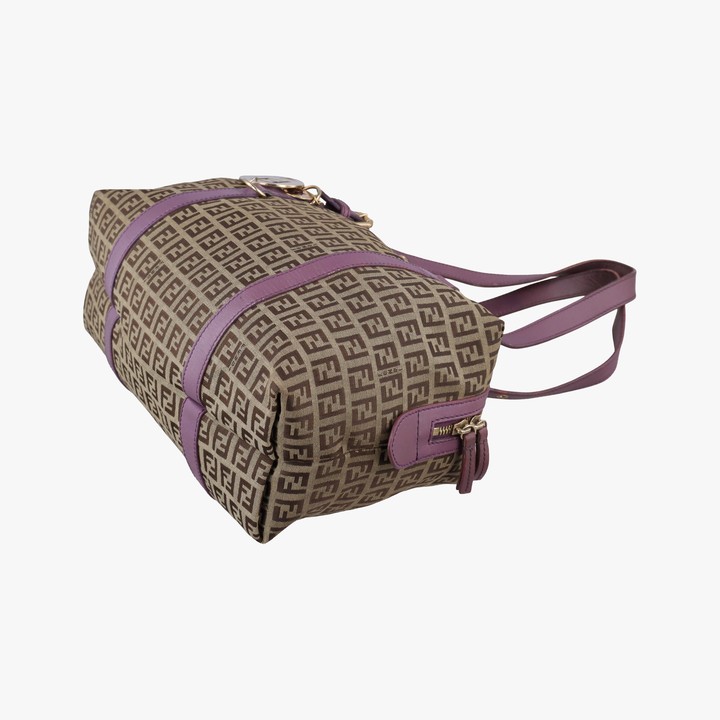 Pre-owned Fendi Zucchino Glitter Logo Tobacco × Purple × Magenta Canvas × Leather 8BL106 handbag | stylenewstar