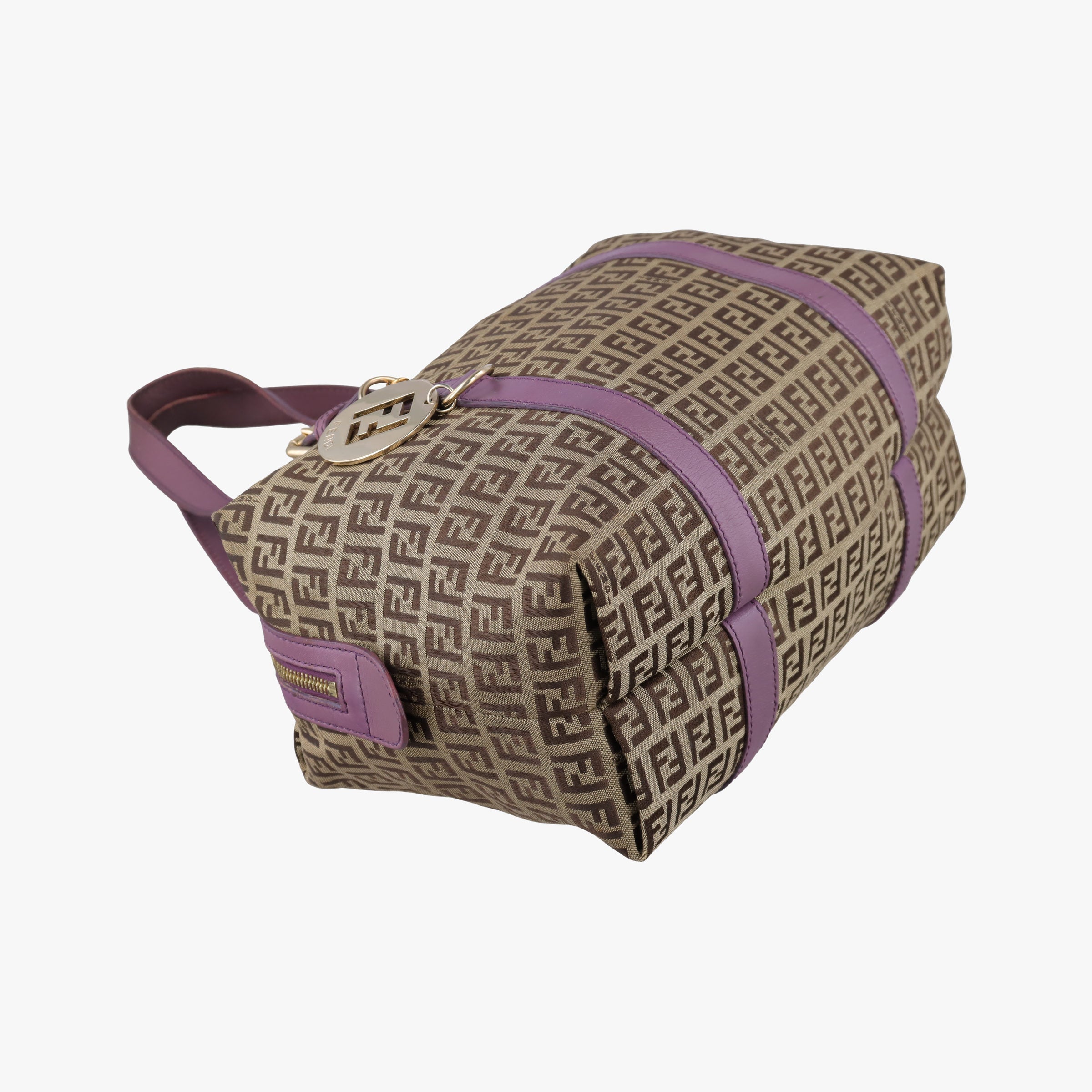 Pre-owned Fendi Zucchino Glitter Logo Tobacco × Purple × Magenta Canvas × Leather 8BL106 handbag | stylenewstar