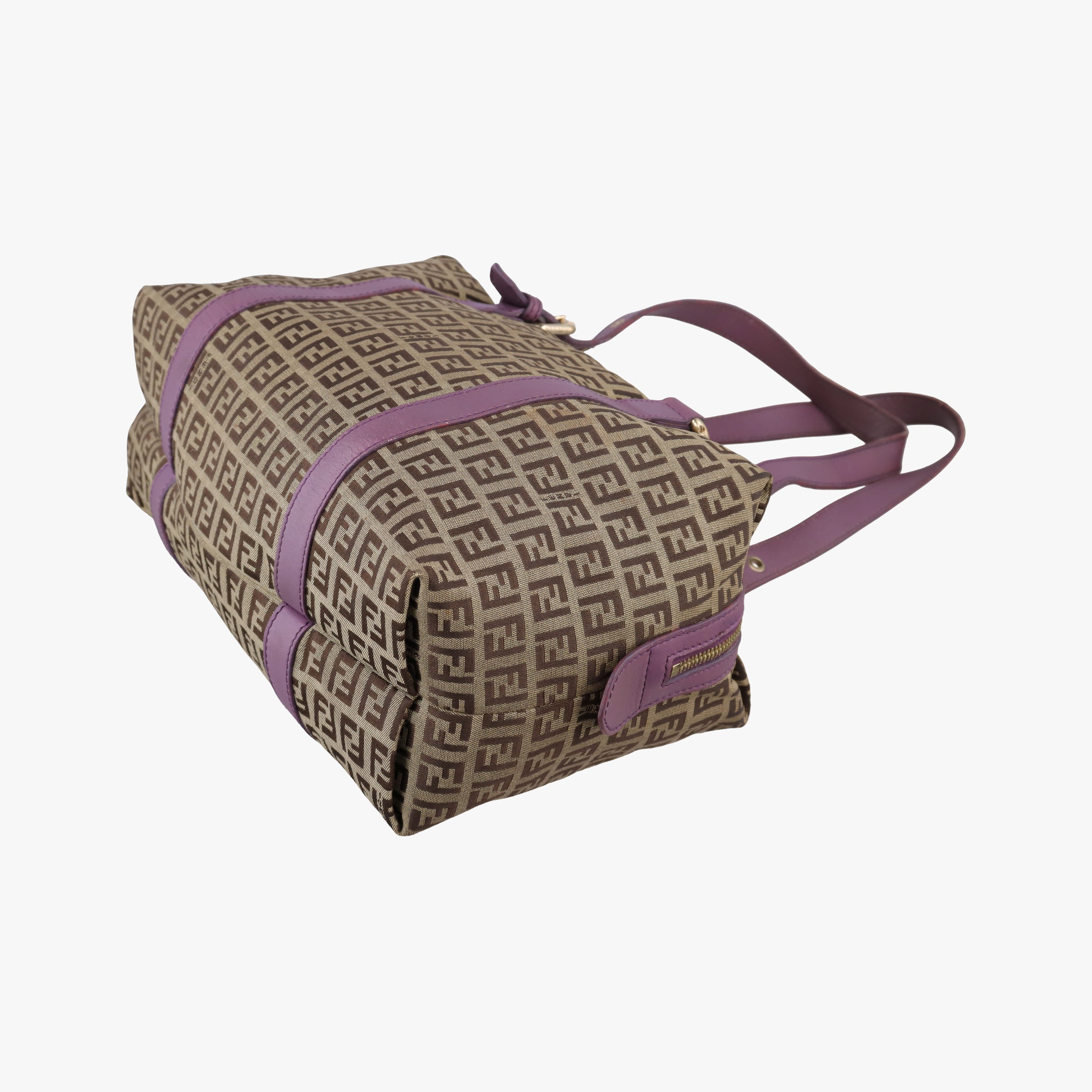Pre-owned Fendi Zucchino Glitter Logo Tobacco × Purple × Magenta Canvas × Leather 8BL106 handbag | stylenewstar