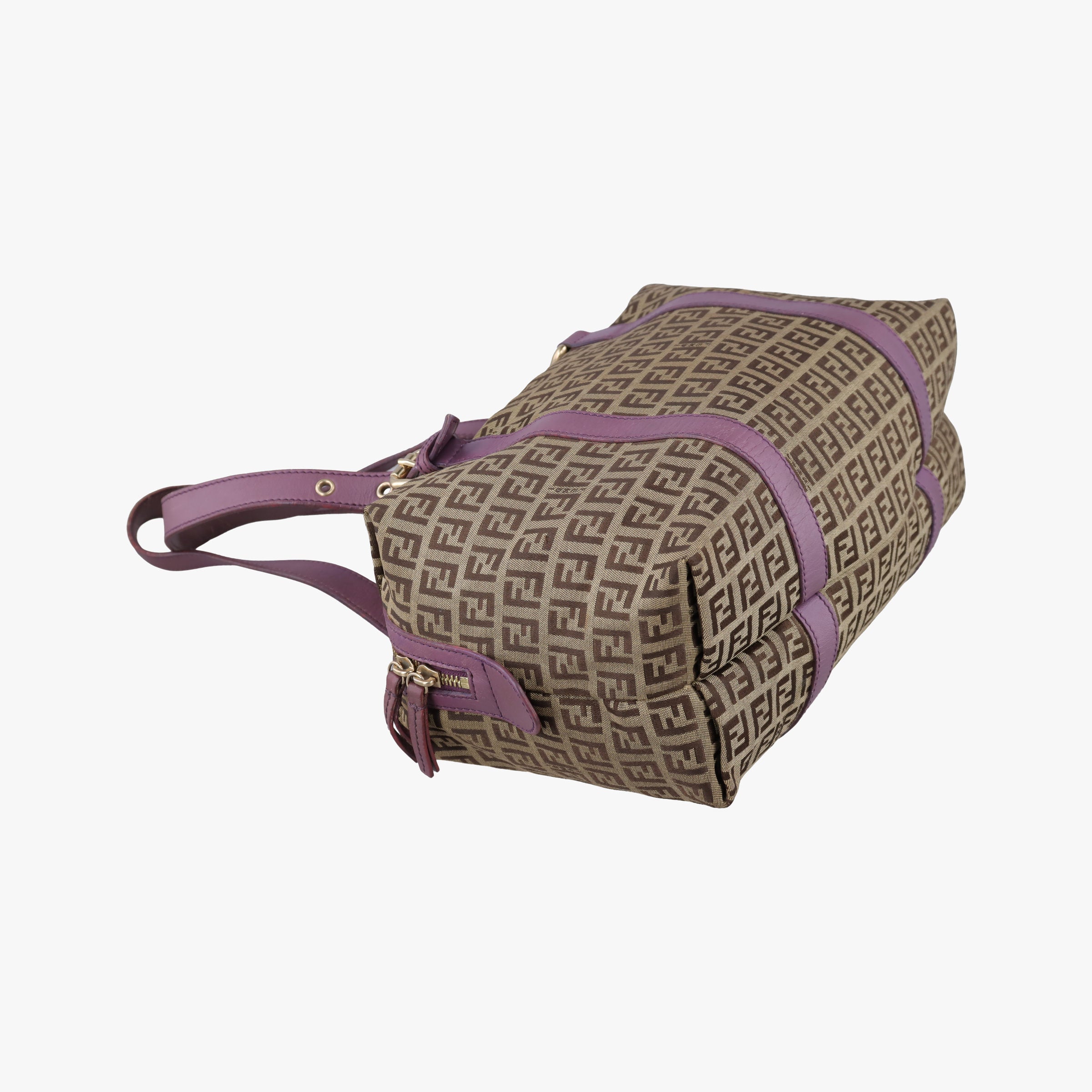 Pre-owned Fendi Zucchino Glitter Logo Tobacco × Purple × Magenta Canvas × Leather 8BL106 handbag | stylenewstar