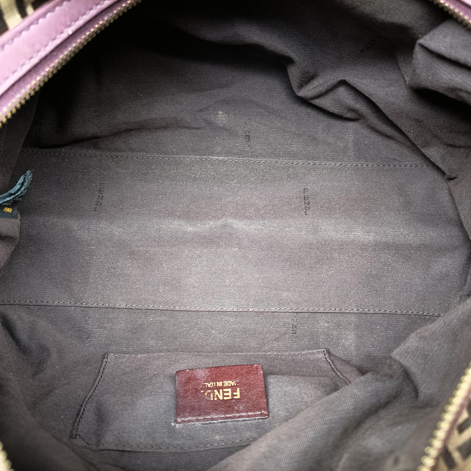 Pre-owned Fendi Zucchino Glitter Logo Tobacco × Purple × Magenta Canvas × Leather 8BL106 handbag | stylenewstar