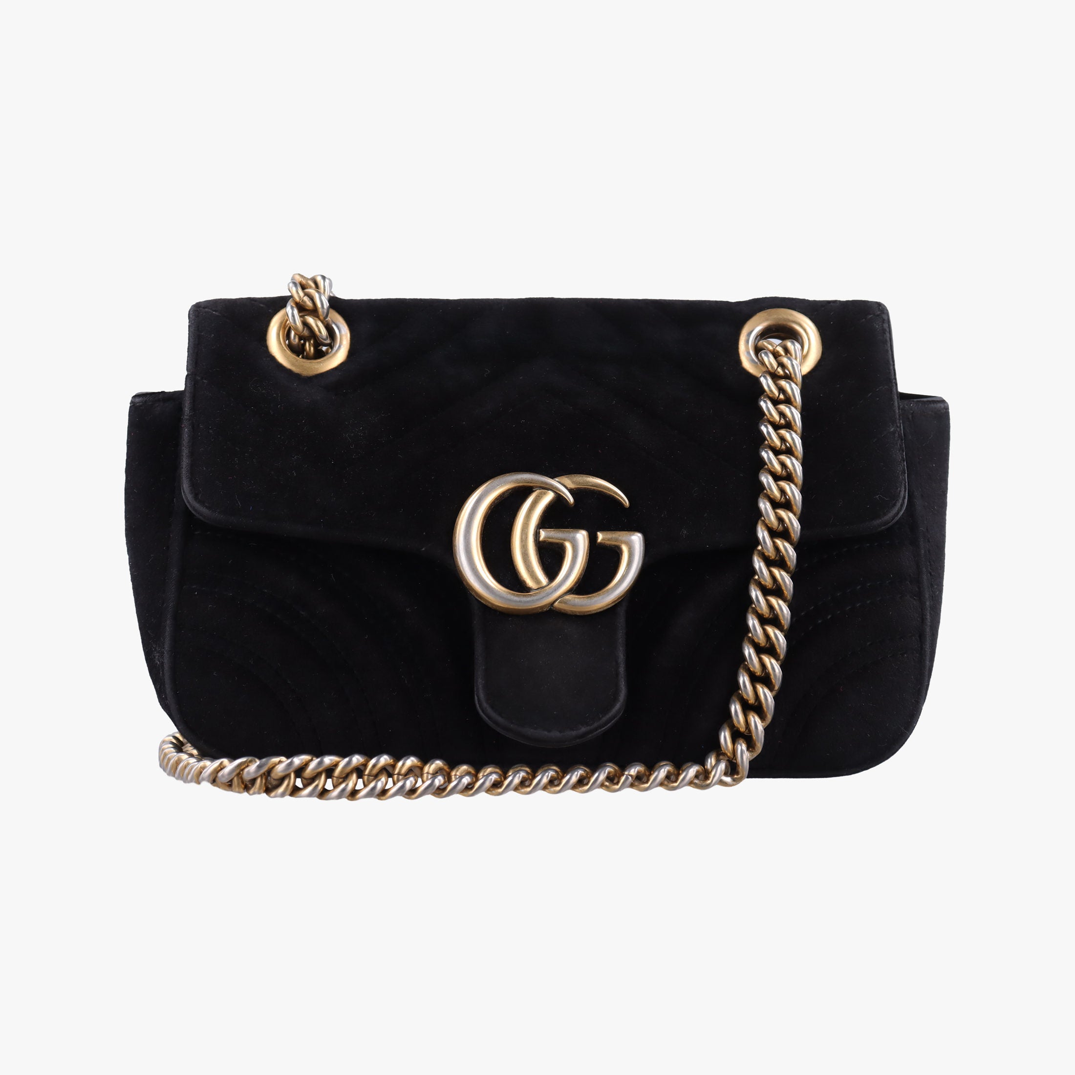 Pre-owned Gucci GG Marmont Black velour 446744 shoulderbag | stylenewstar