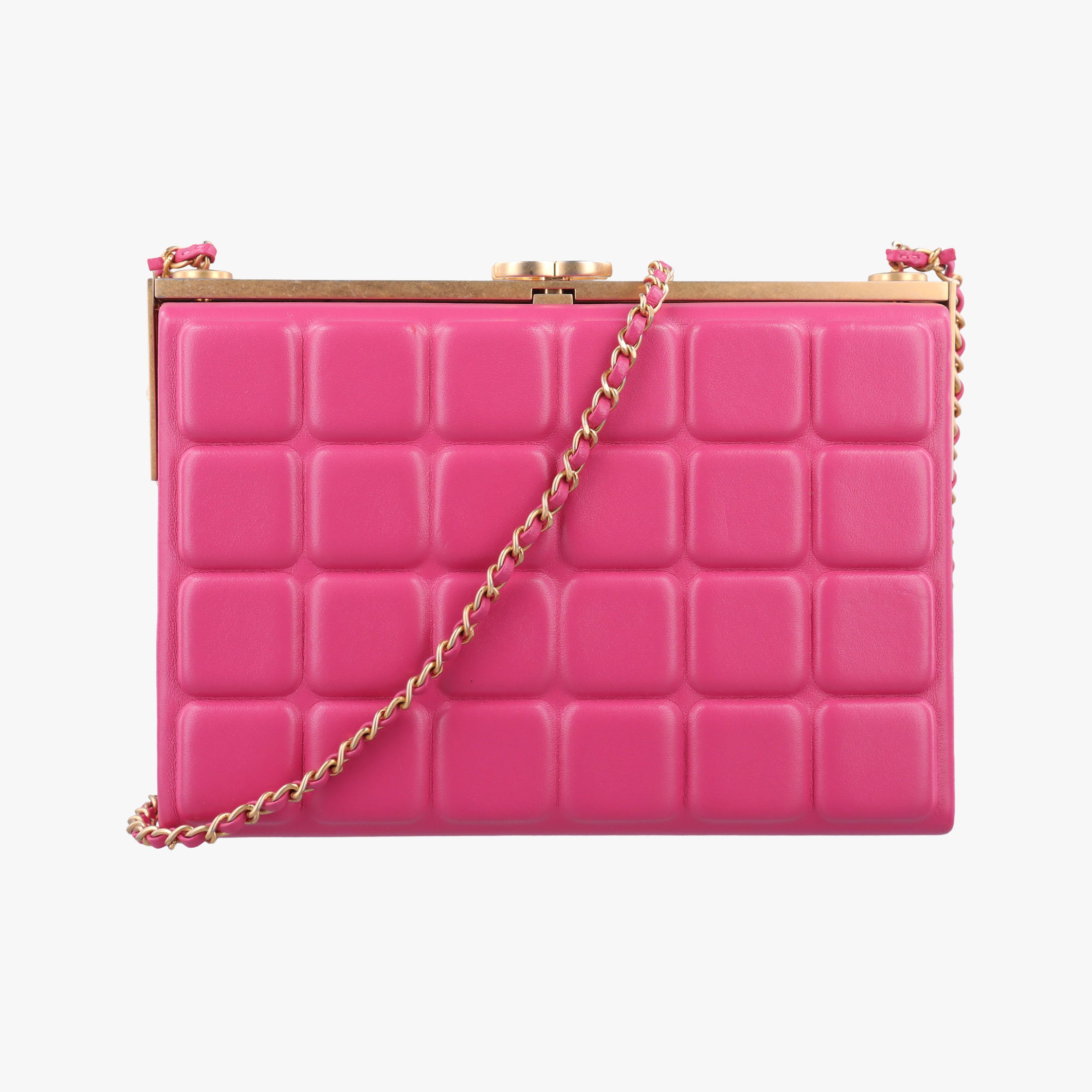 Pre-owned Chanel Chocolate Bar Fuchsia Pink  lambskin A94482 shoulderbag | stylenewstar
