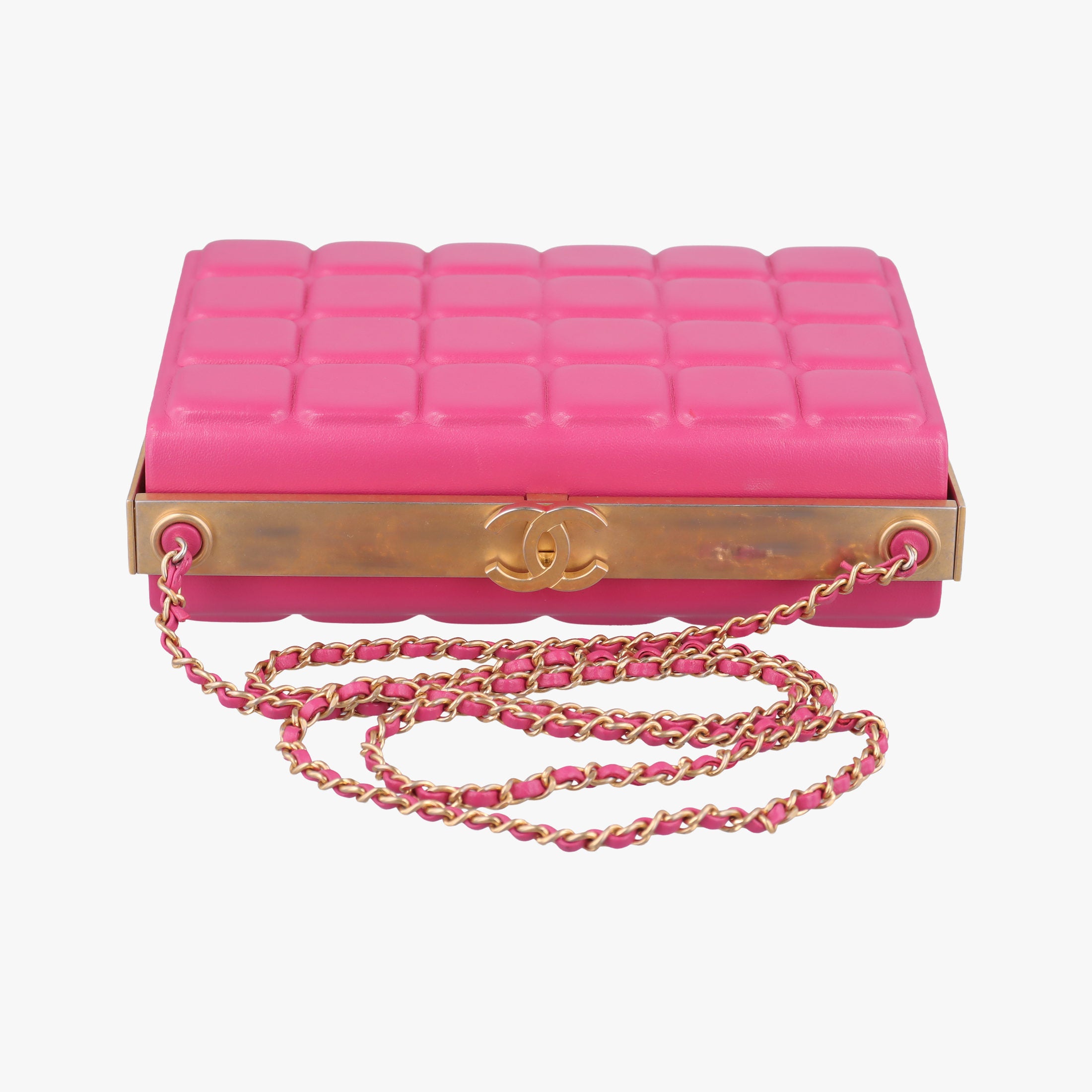 Pre-owned Chanel Chocolate Bar Fuchsia Pink  lambskin A94482 shoulderbag | stylenewstar