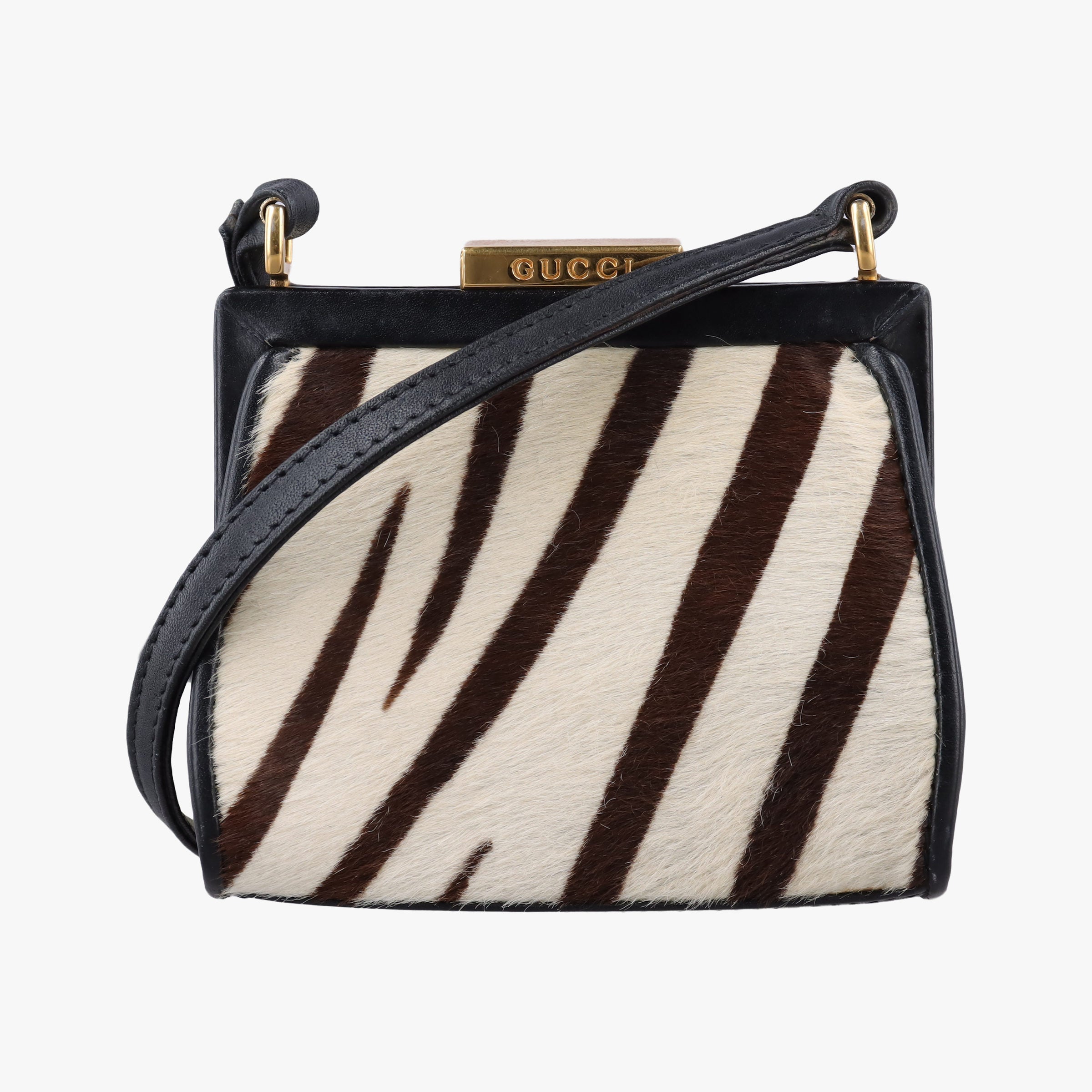 Pre-owned Gucci Zebra print Beige x black Ponyhair×Leather  shoulderbag | stylenewstar