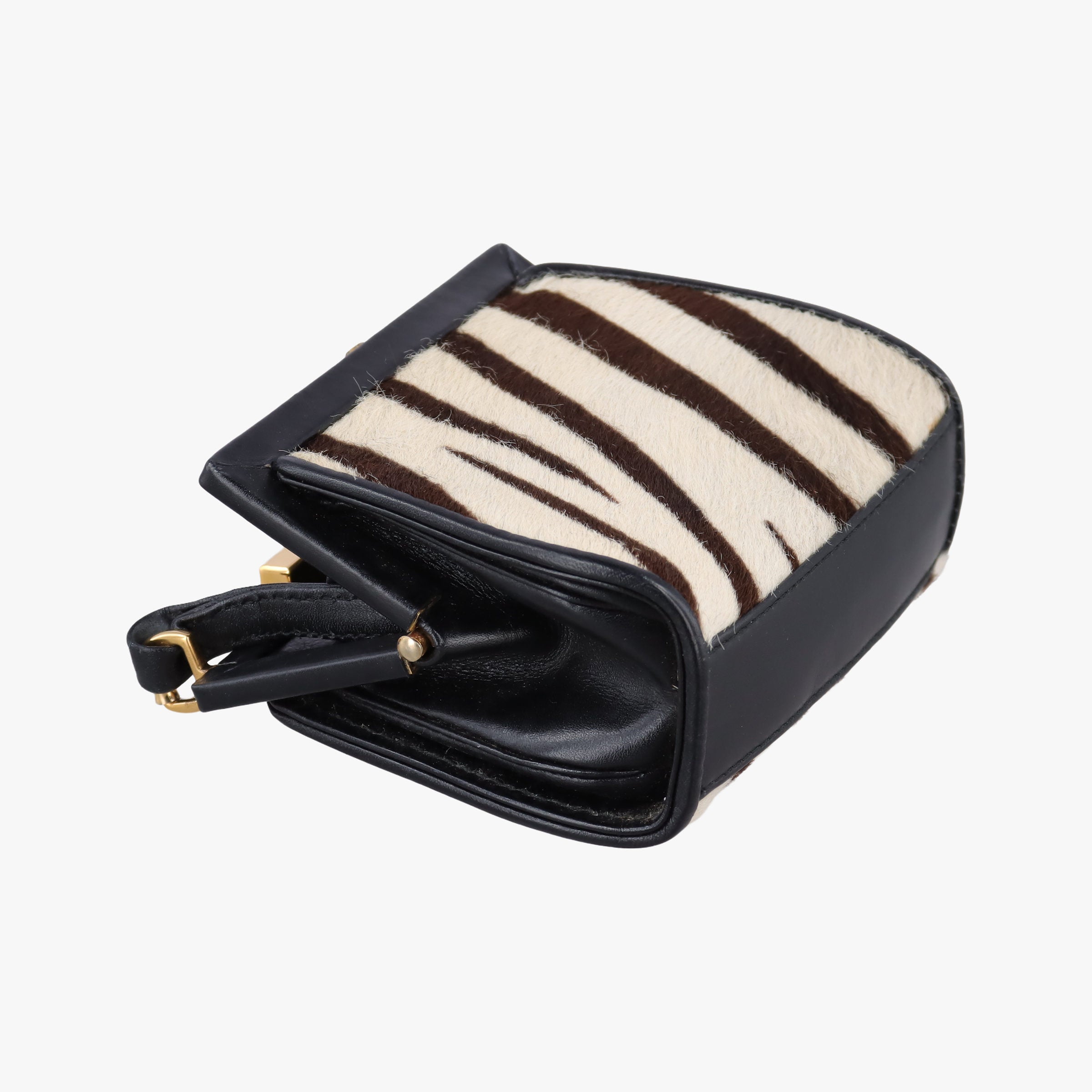 Pre-owned Gucci Zebra print Beige x black Ponyhair×Leather  shoulderbag | stylenewstar