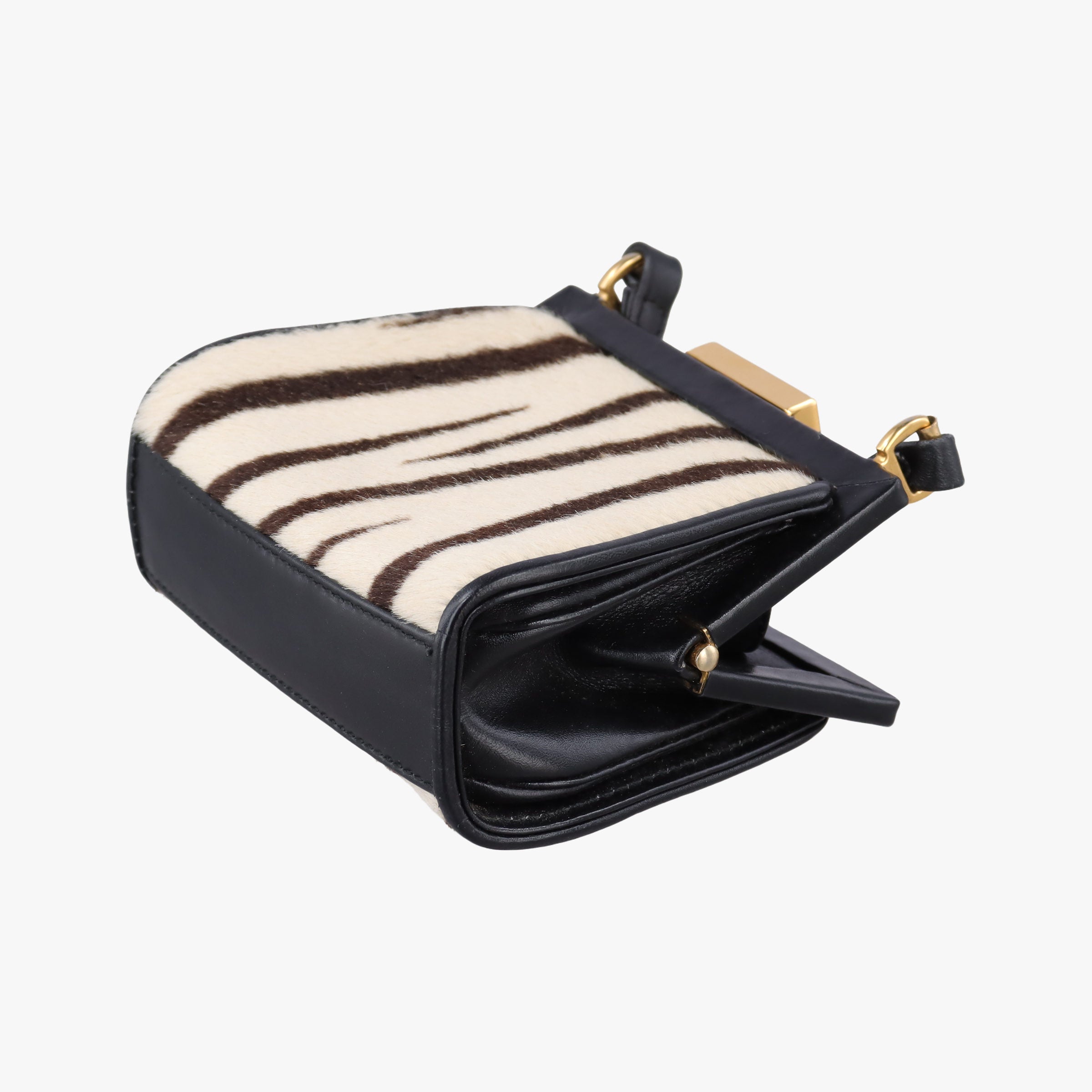 Pre-owned Gucci Zebra print Beige x black Ponyhair×Leather  shoulderbag | stylenewstar