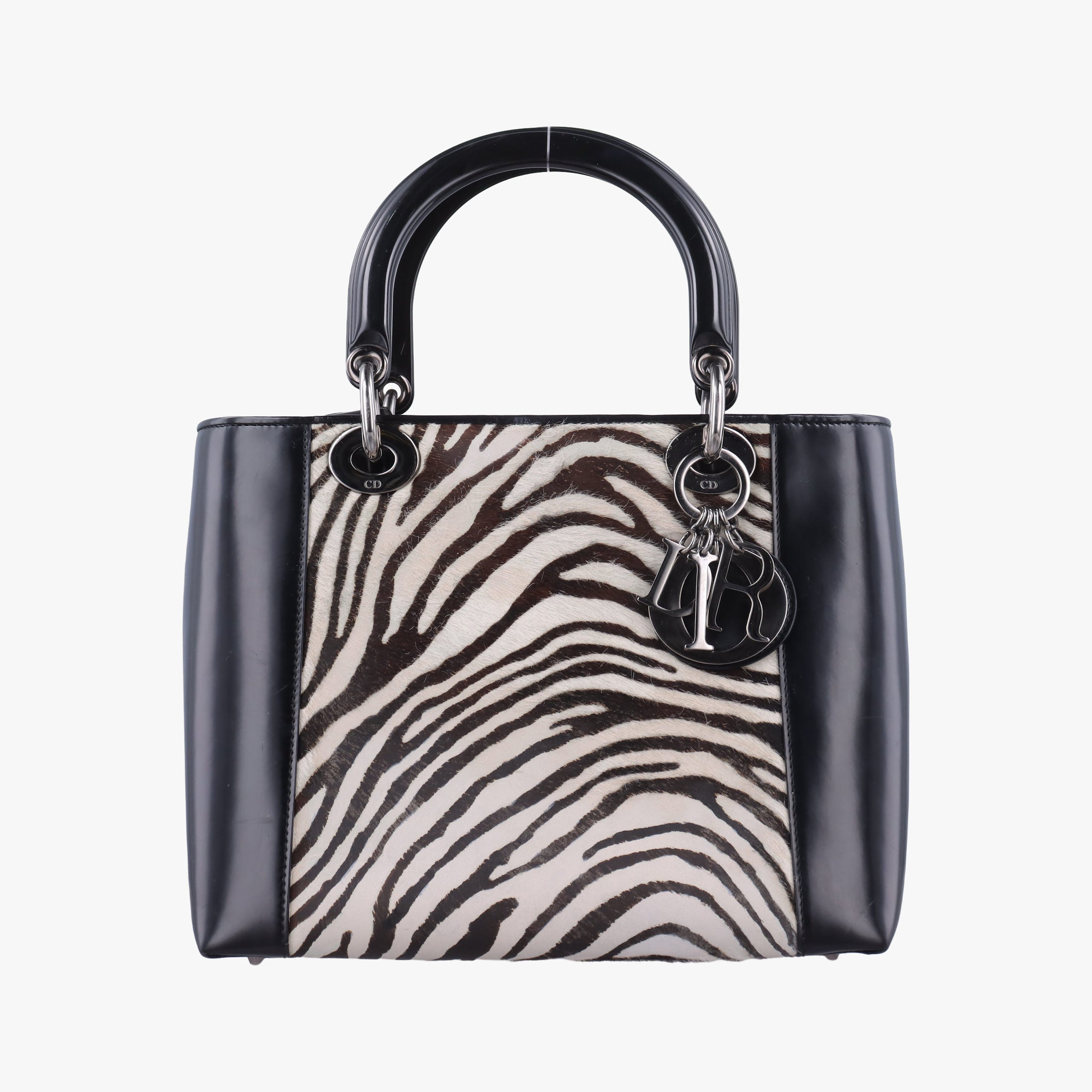 Pre-owned Christian Dior Lady Dior Zebra × Black Pony-style Calfskin × Calf Leather  handbag | stylenewstar