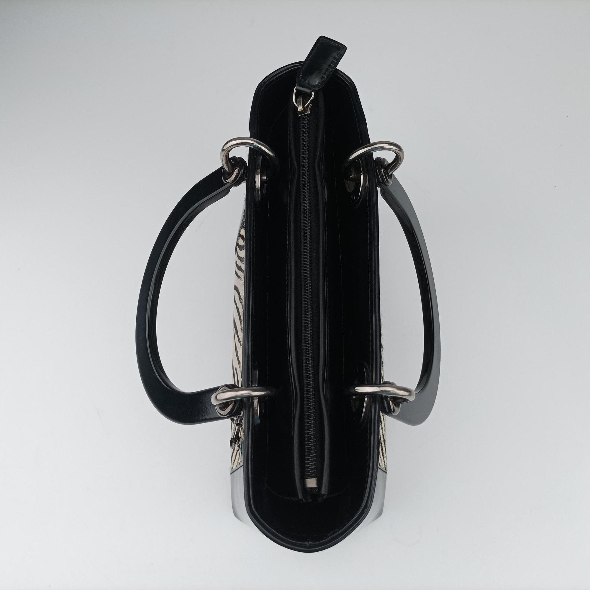 Pre-owned Christian Dior Lady Dior Zebra × Black Pony-style Calfskin × Calf Leather  handbag | stylenewstar