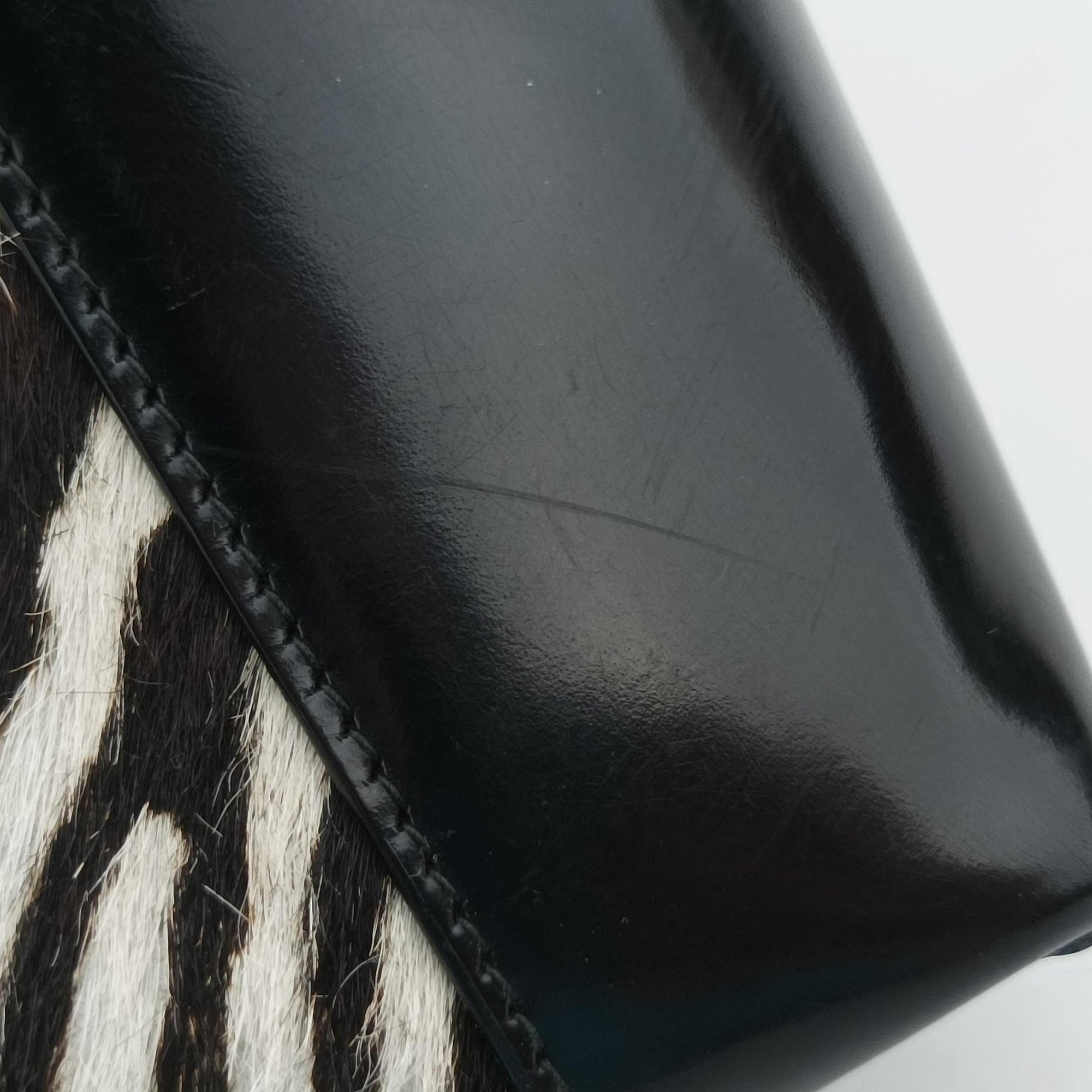 Pre-owned Christian Dior Lady Dior Zebra × Black Pony-style Calfskin × Calf Leather  handbag | stylenewstar