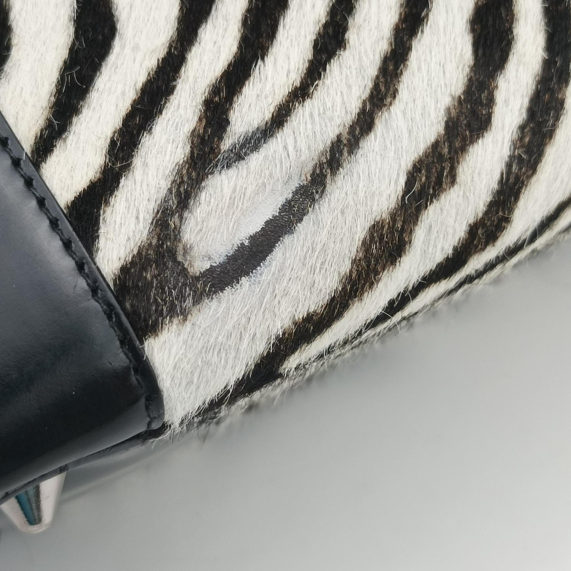 Pre-owned Christian Dior Lady Dior Zebra × Black Pony-style Calfskin × Calf Leather  handbag | stylenewstar