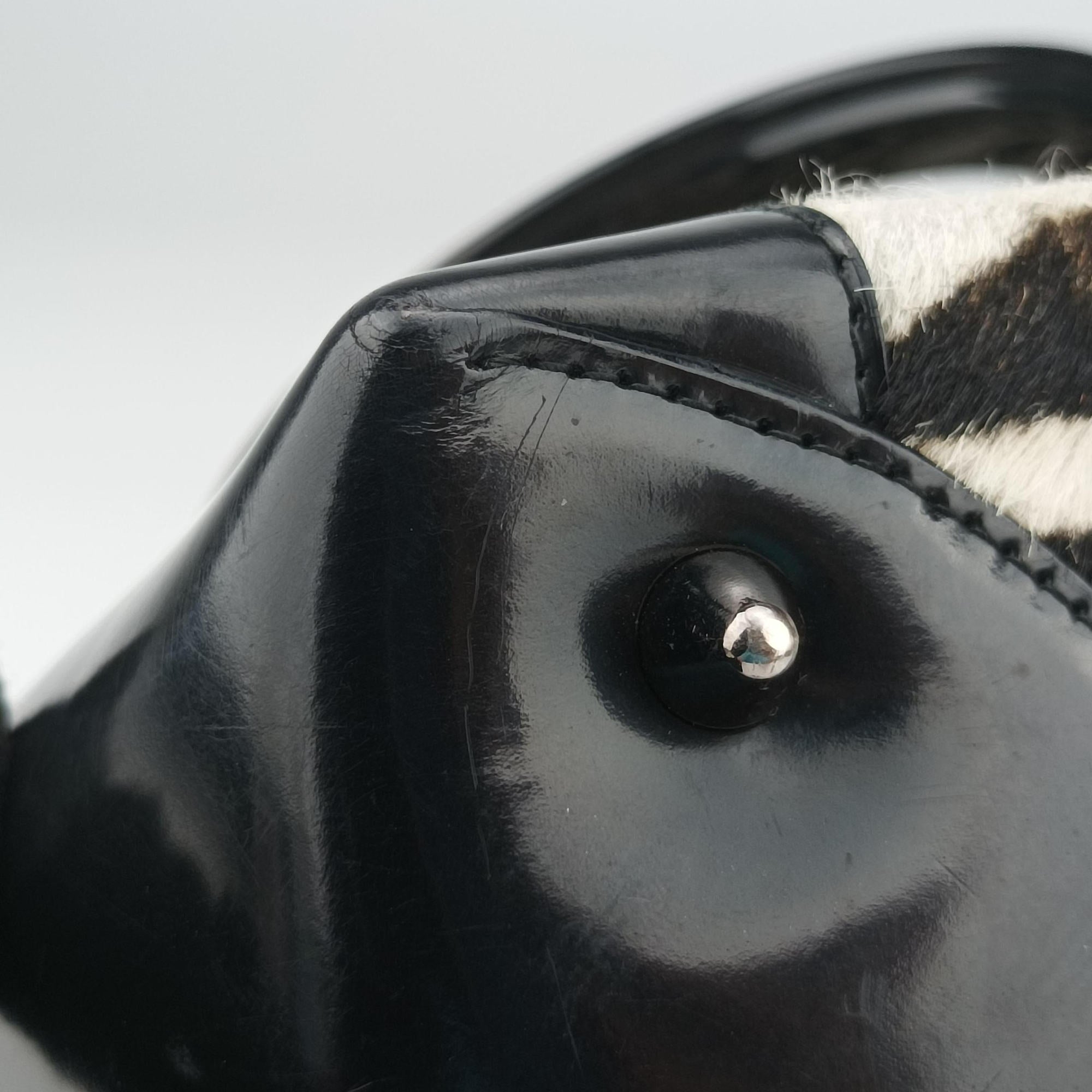 Pre-owned Christian Dior Lady Dior Zebra × Black Pony-style Calfskin × Calf Leather  handbag | stylenewstar