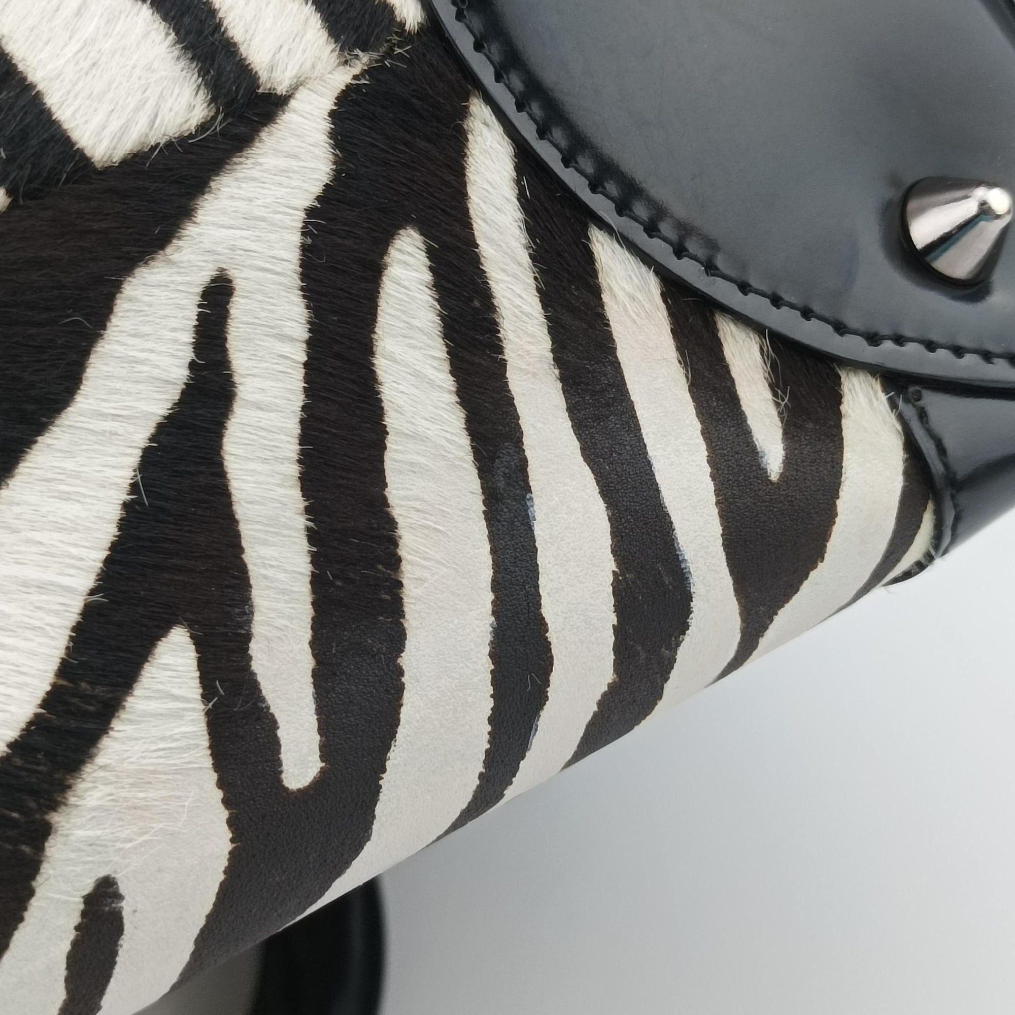 Pre-owned Christian Dior Lady Dior Zebra × Black Pony-style Calfskin × Calf Leather  handbag | stylenewstar