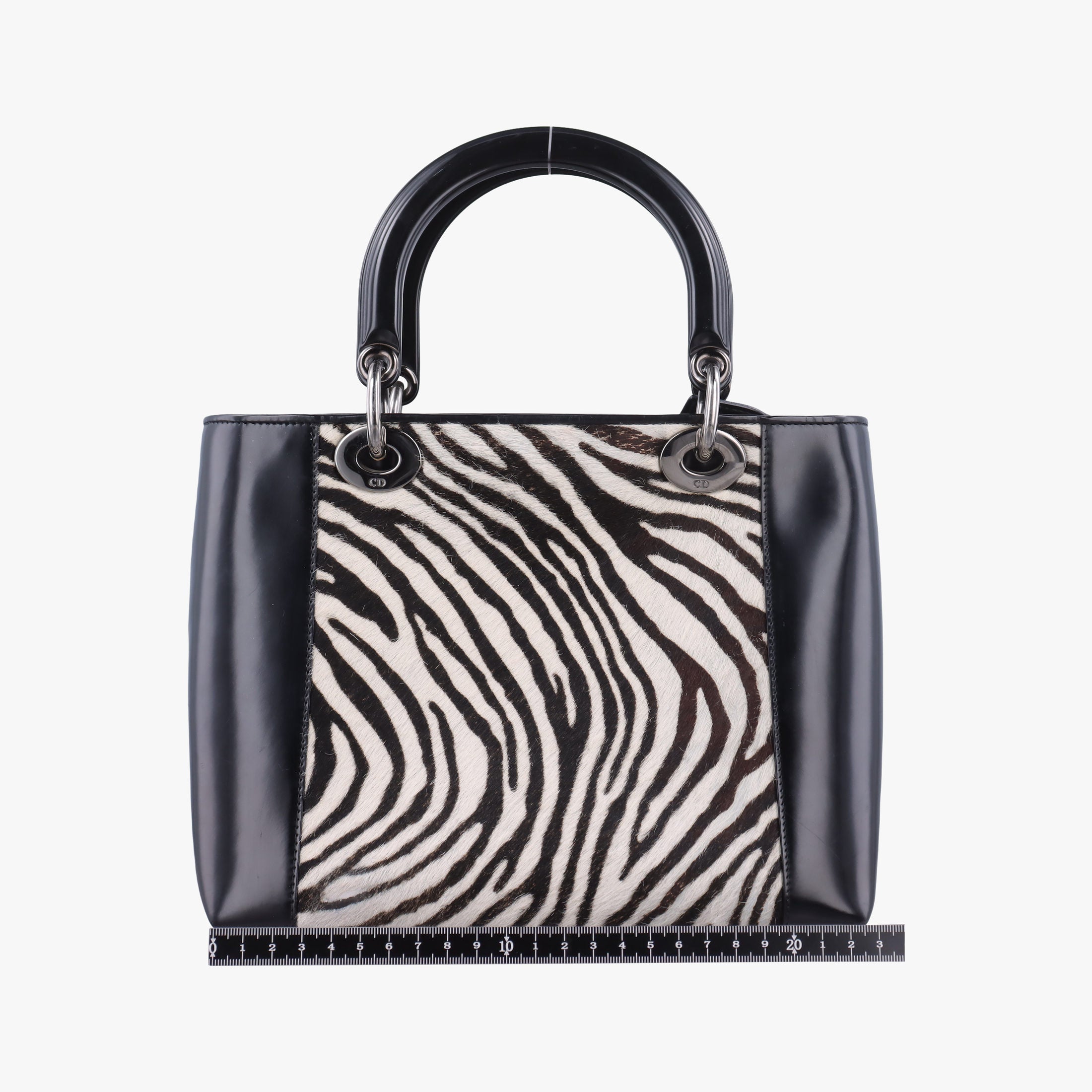 Pre-owned Christian Dior Lady Dior Zebra × Black Pony-style Calfskin × Calf Leather  handbag | stylenewstar