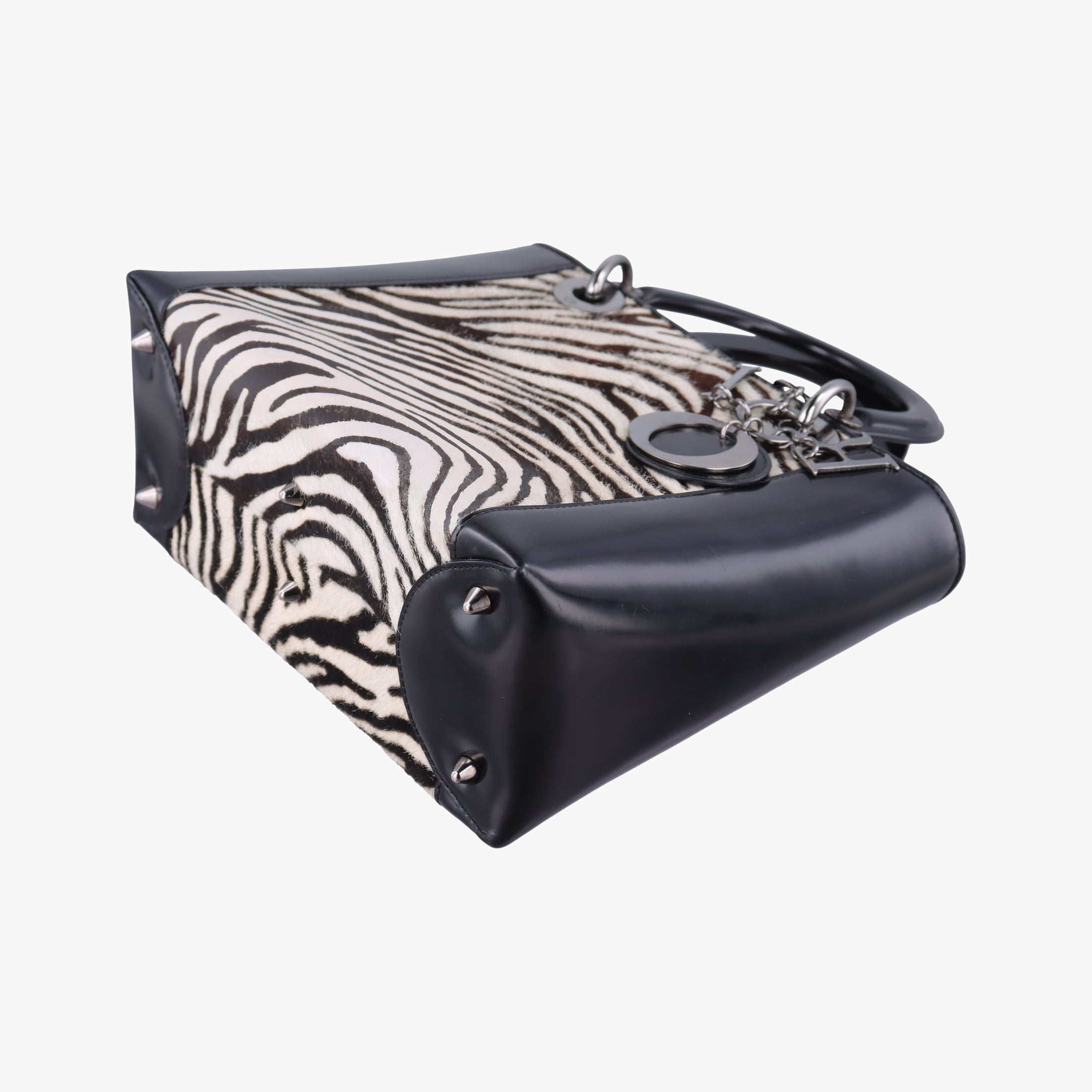 Pre-owned Christian Dior Lady Dior Zebra × Black Pony-style Calfskin × Calf Leather  handbag | stylenewstar