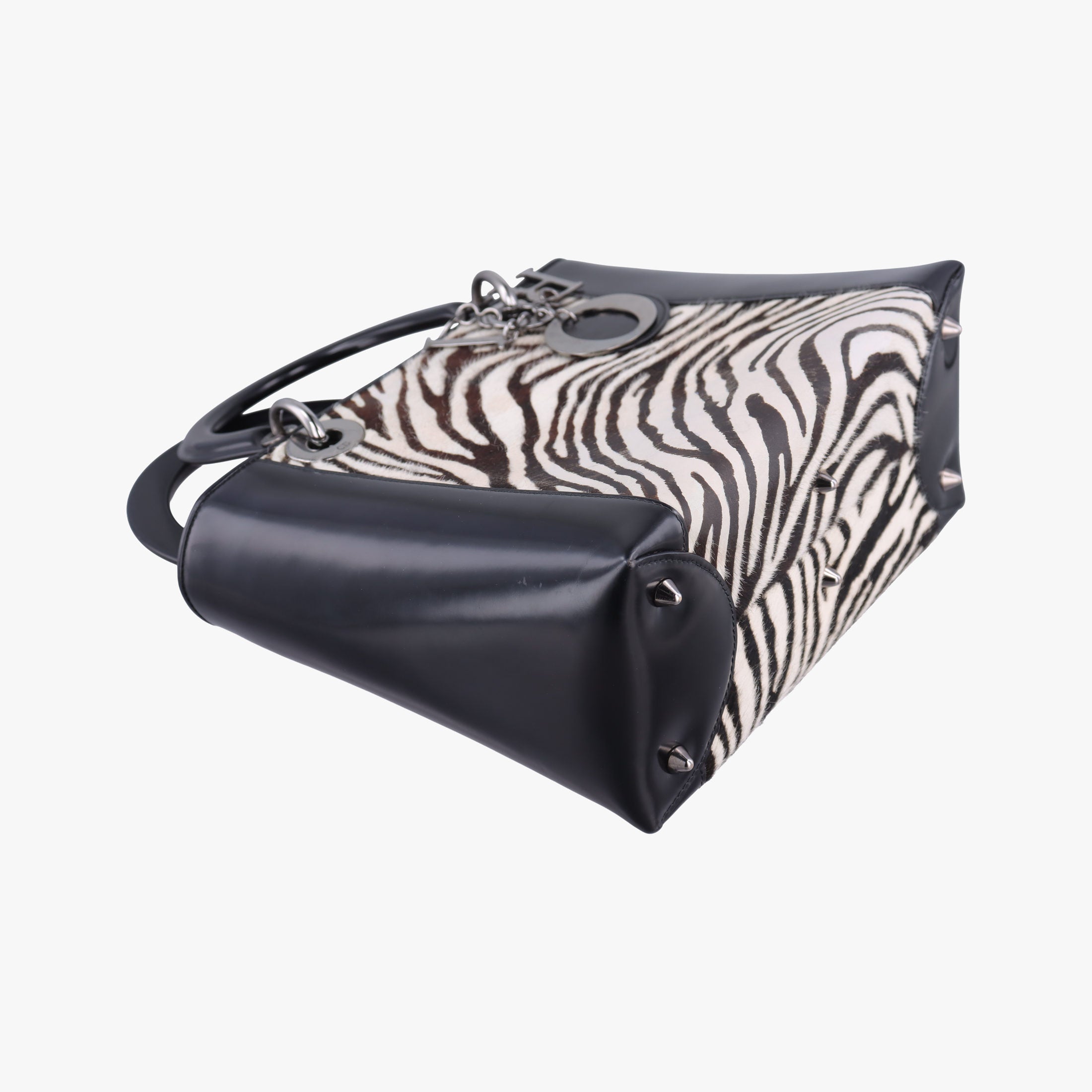 Pre-owned Christian Dior Lady Dior Zebra × Black Pony-style Calfskin × Calf Leather  handbag | stylenewstar