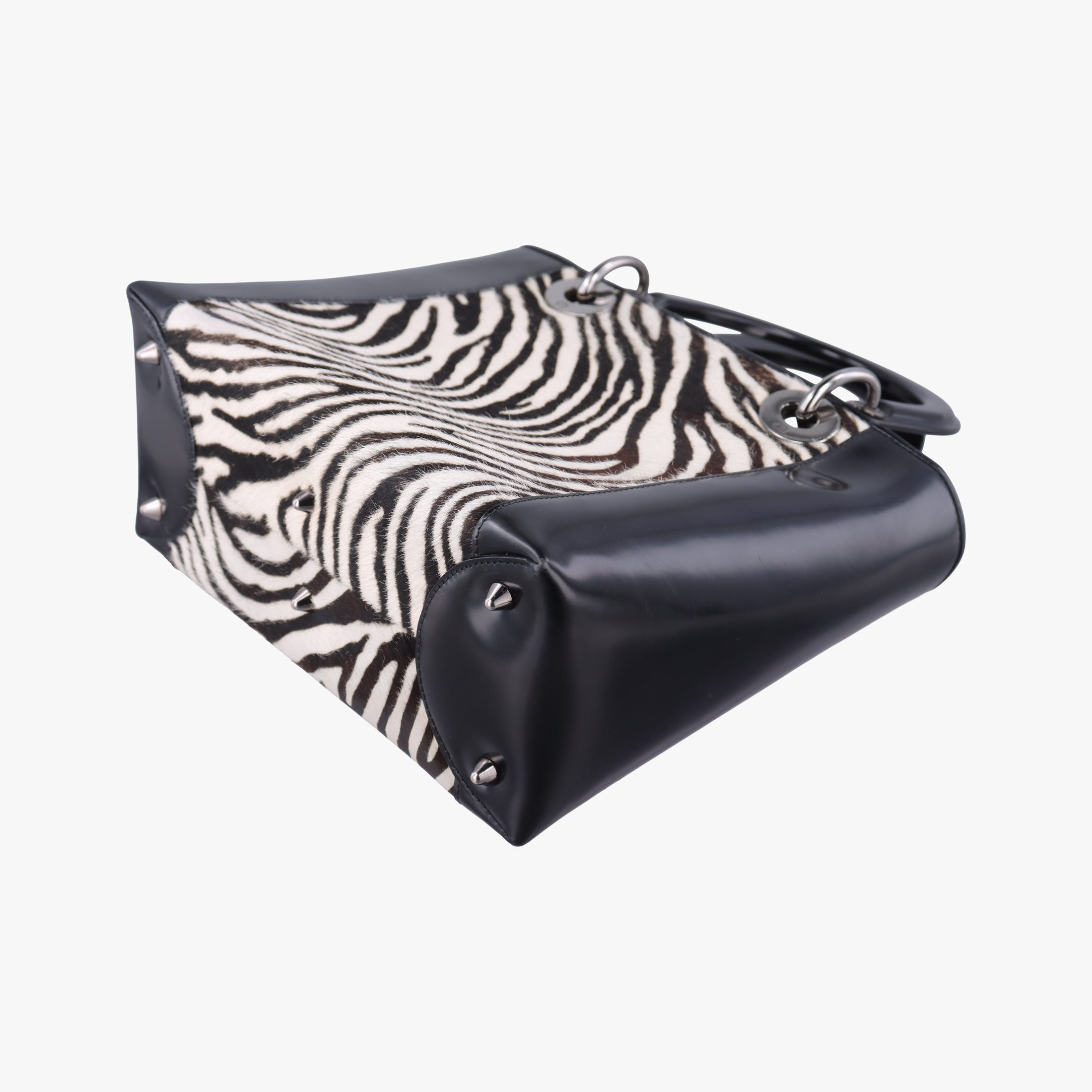 Pre-owned Christian Dior Lady Dior Zebra × Black Pony-style Calfskin × Calf Leather  handbag | stylenewstar