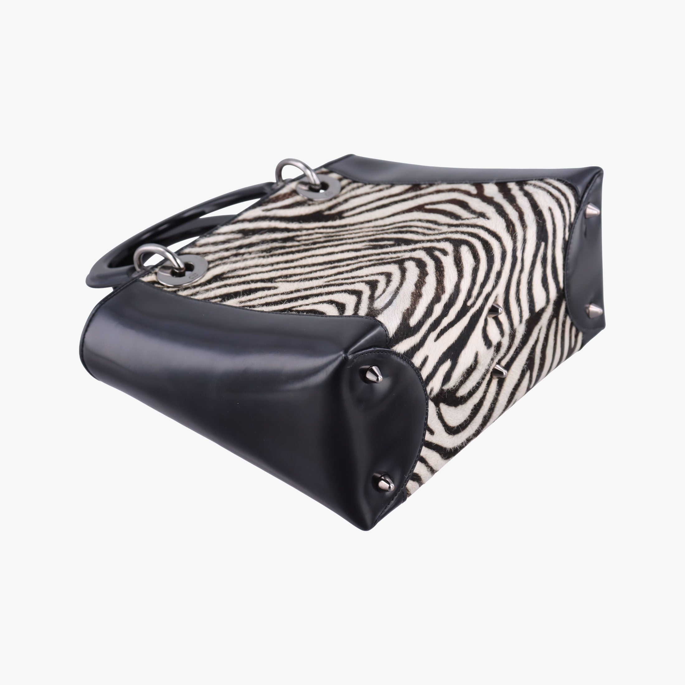 Pre-owned Christian Dior Lady Dior Zebra × Black Pony-style Calfskin × Calf Leather  handbag | stylenewstar