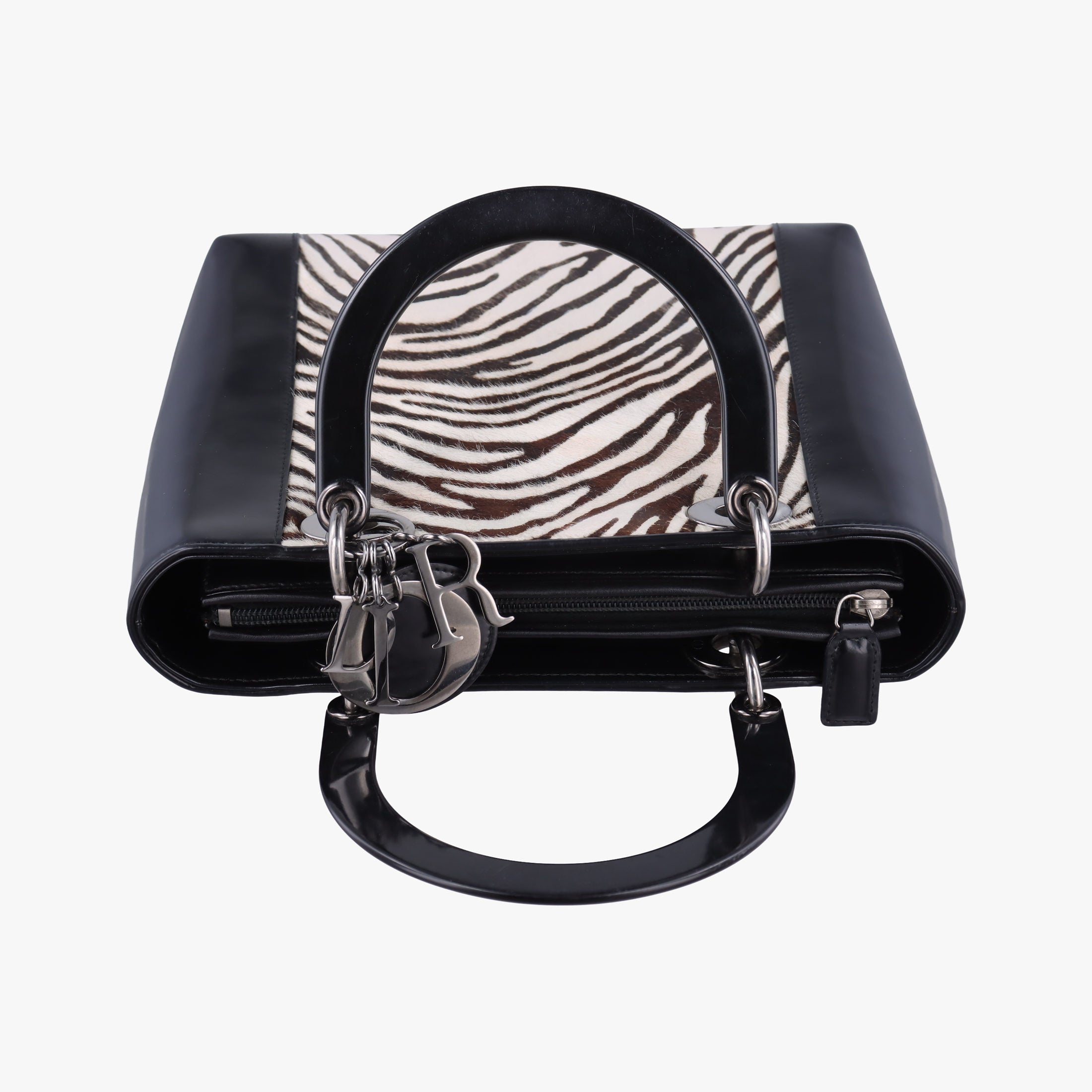 Pre-owned Christian Dior Lady Dior Zebra × Black Pony-style Calfskin × Calf Leather  handbag | stylenewstar