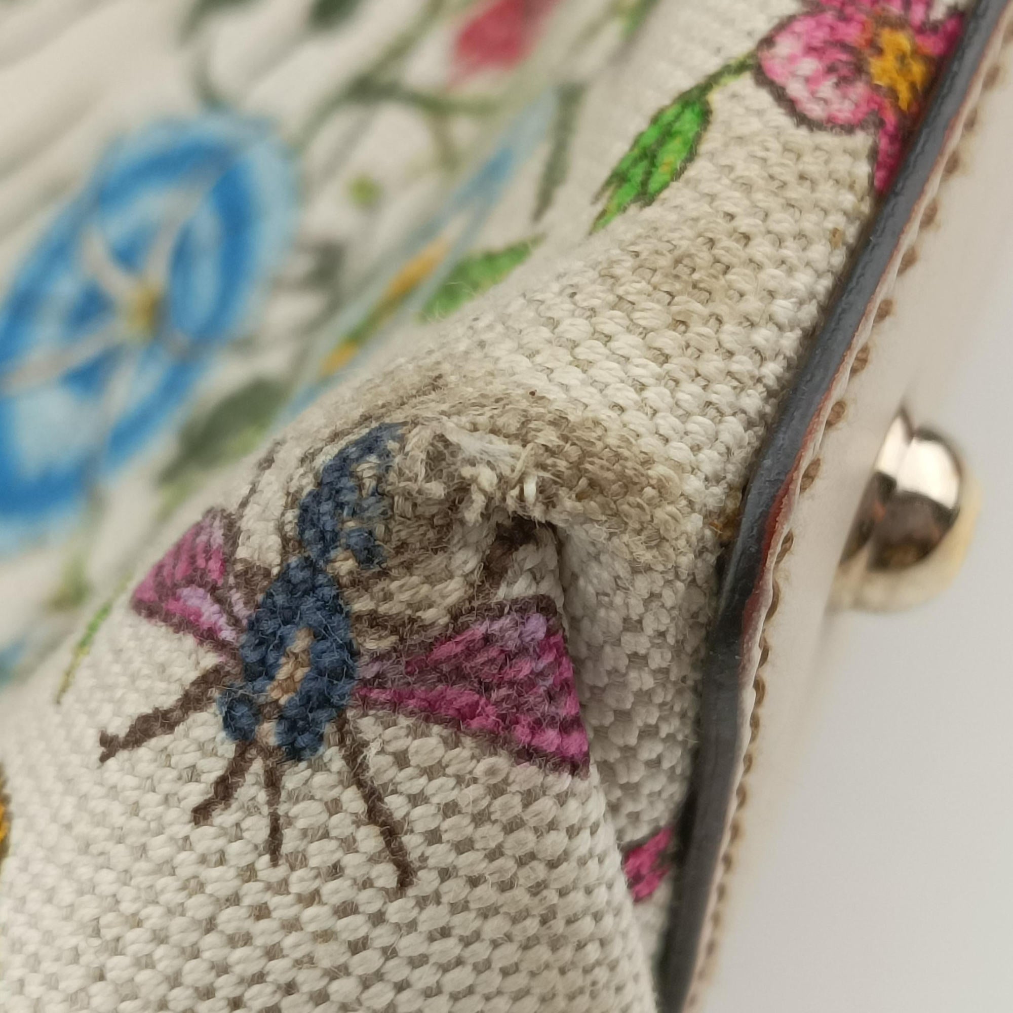 Vintage Gucci Bamboo Floral White×multicolor canvas×leather 137394 handbag | stylenewstar