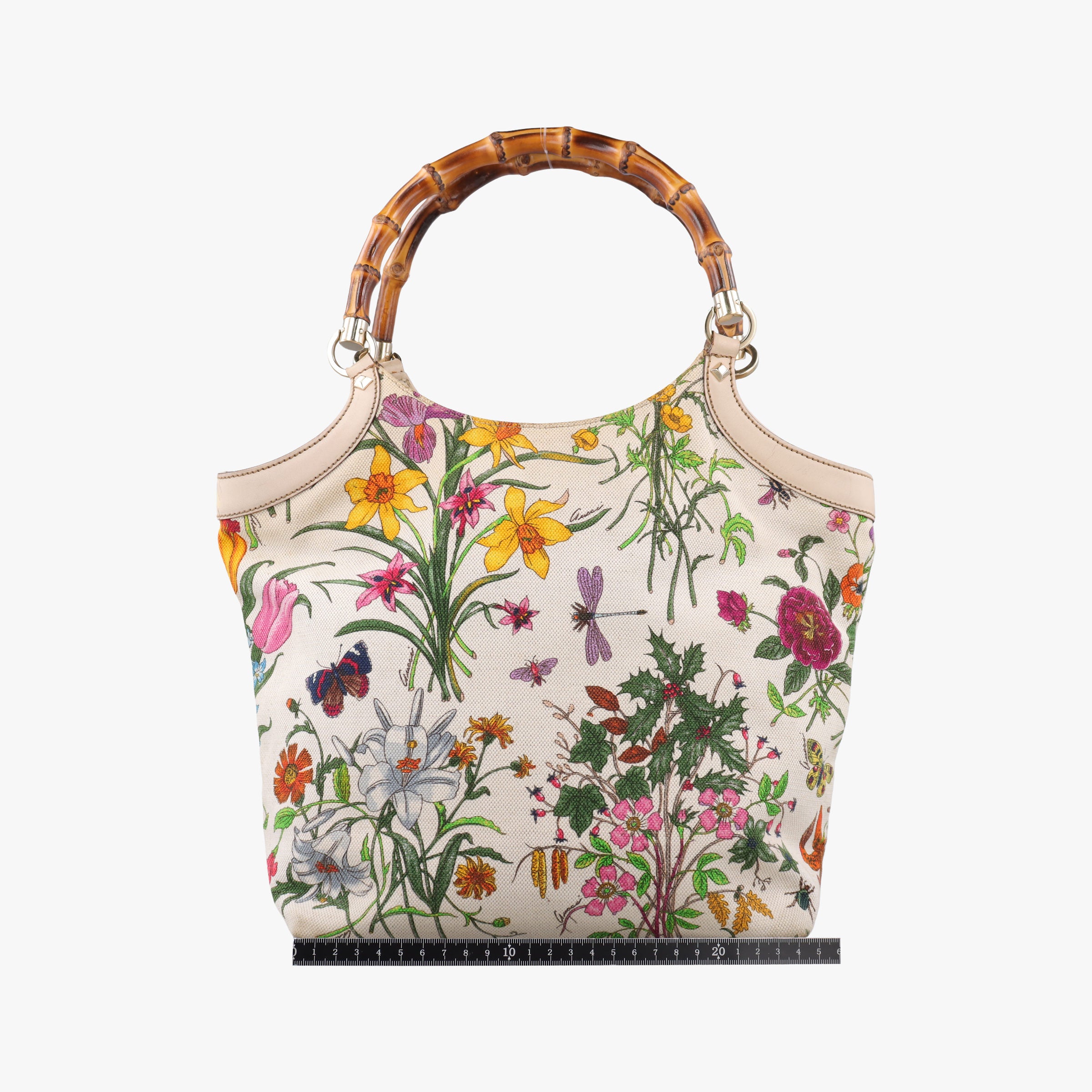 Vintage Gucci Bamboo Floral White×multicolor canvas×leather 137394 handbag | stylenewstar