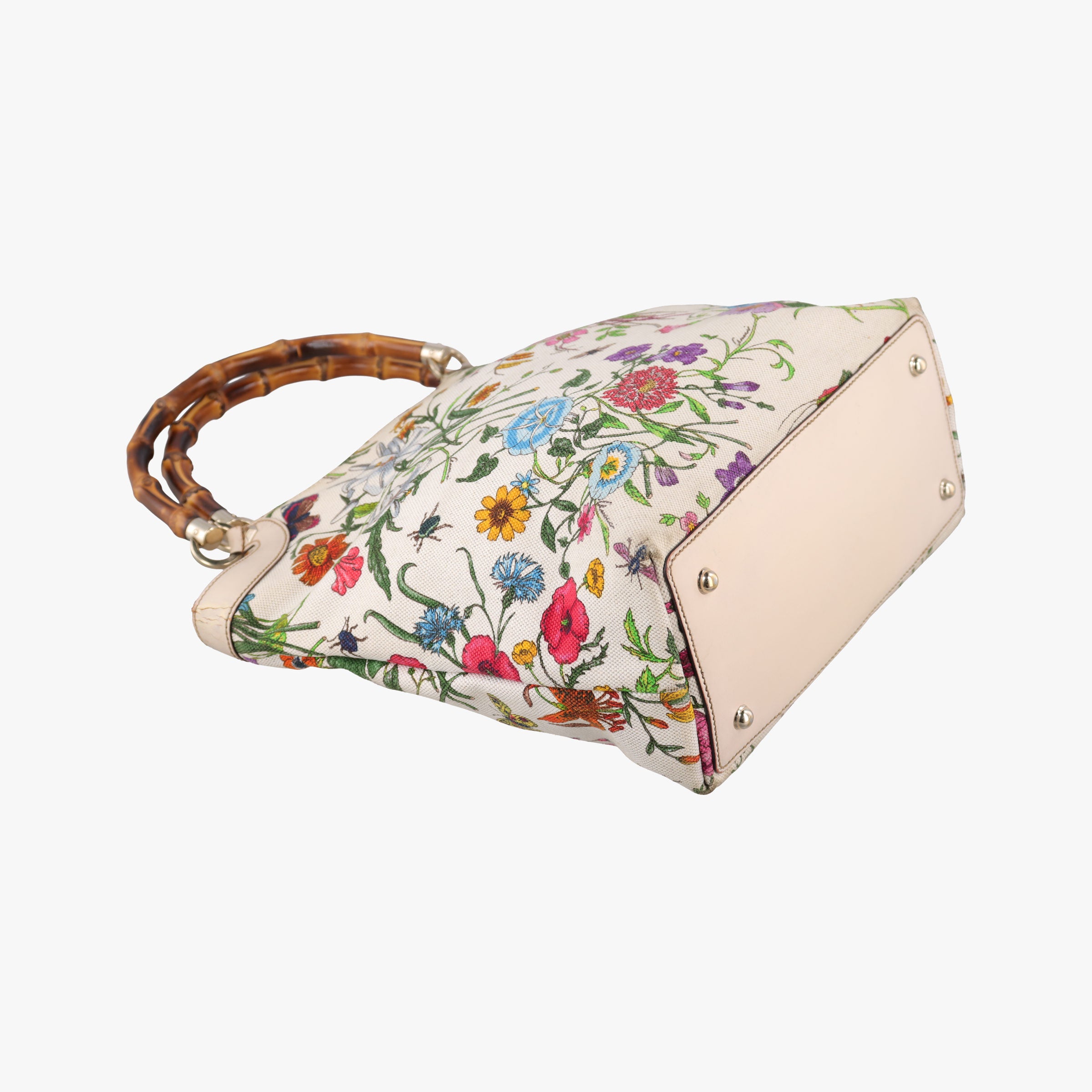 Vintage Gucci Bamboo Floral White×multicolor canvas×leather 137394 handbag | stylenewstar