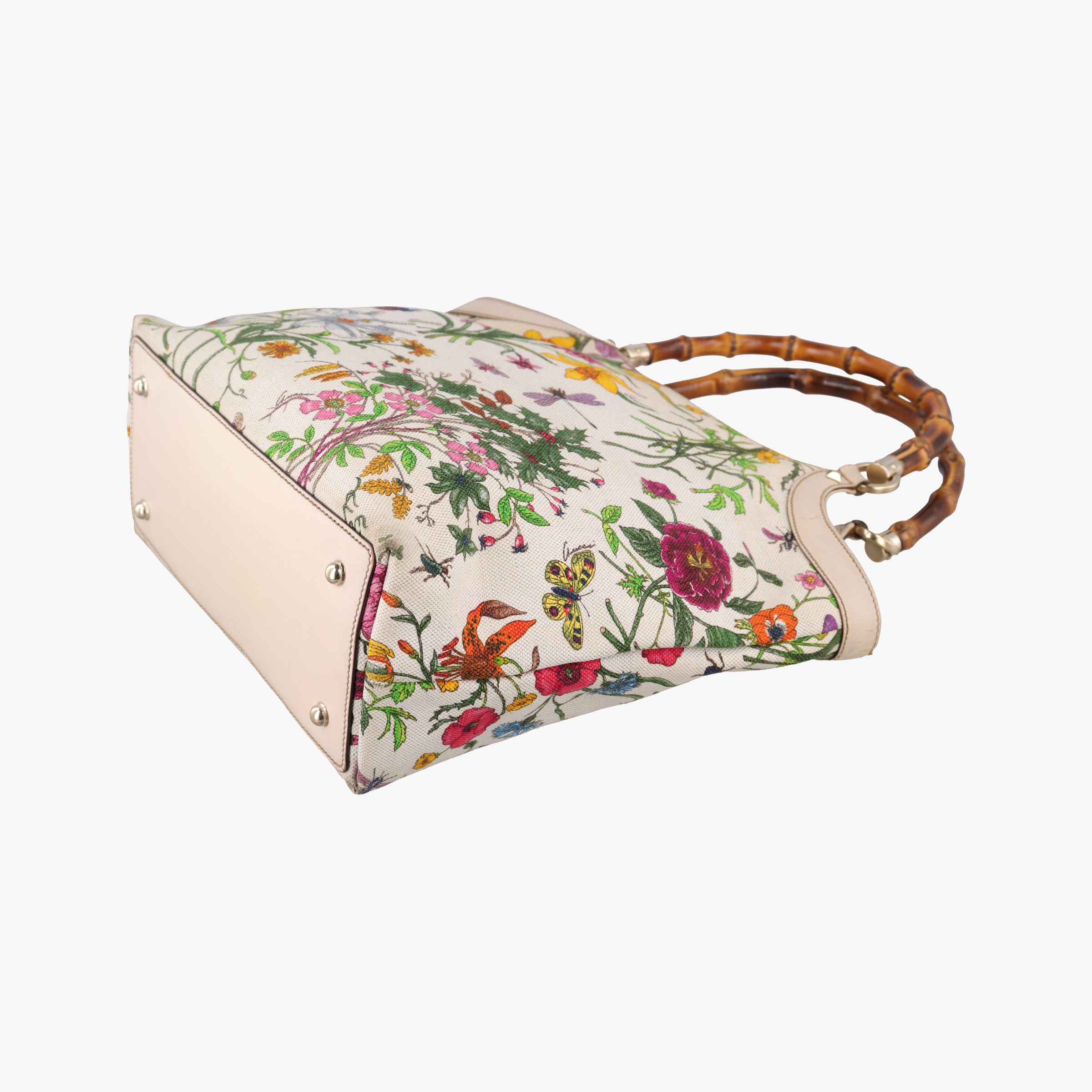 Vintage Gucci Bamboo Floral White×multicolor canvas×leather 137394 handbag | stylenewstar