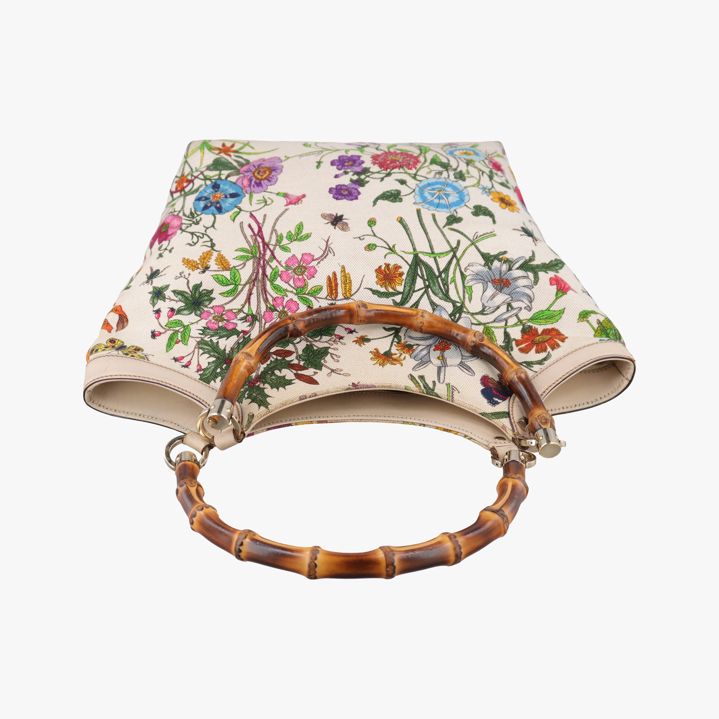 Vintage Gucci Bamboo Floral White×multicolor canvas×leather 137394 handbag | stylenewstar