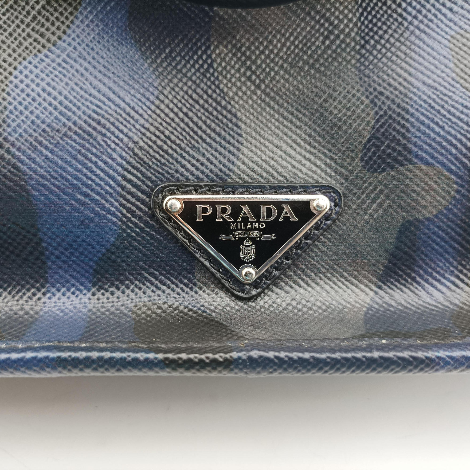 Vintage Prada business bag briefcase Navy Camouflage SAFFIANO Leather 2VE365 handbag | stylenewstar