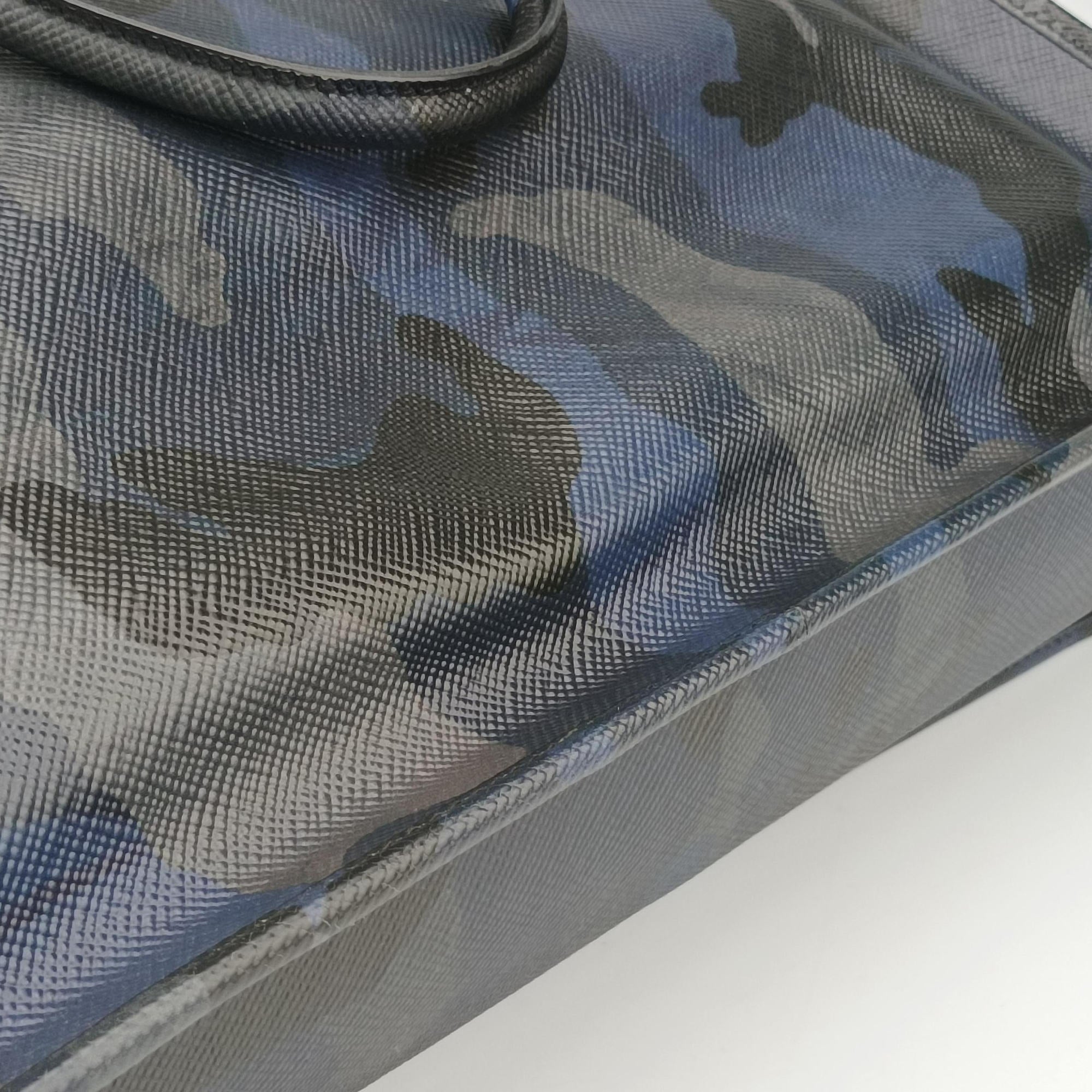 Vintage Prada business bag briefcase Navy Camouflage SAFFIANO Leather 2VE365 handbag | stylenewstar