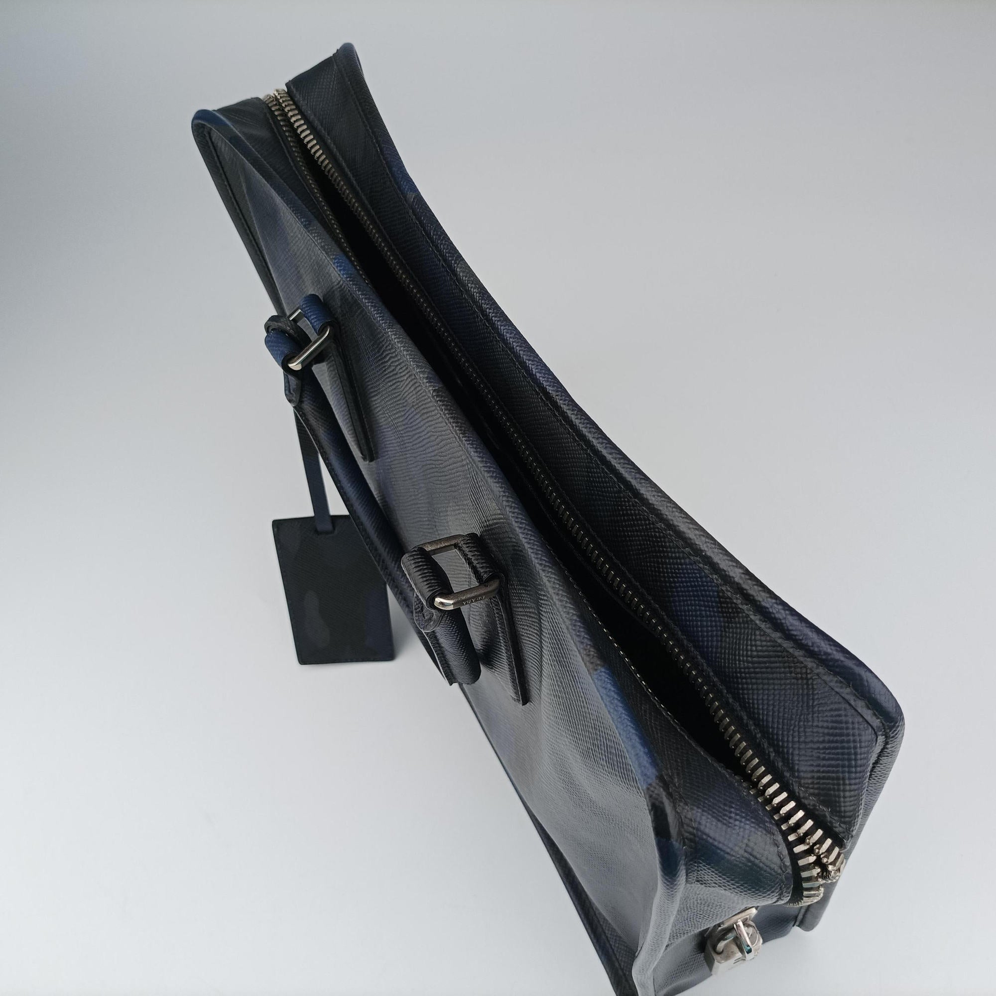 Vintage Prada business bag briefcase Navy Camouflage SAFFIANO Leather 2VE365 handbag | stylenewstar