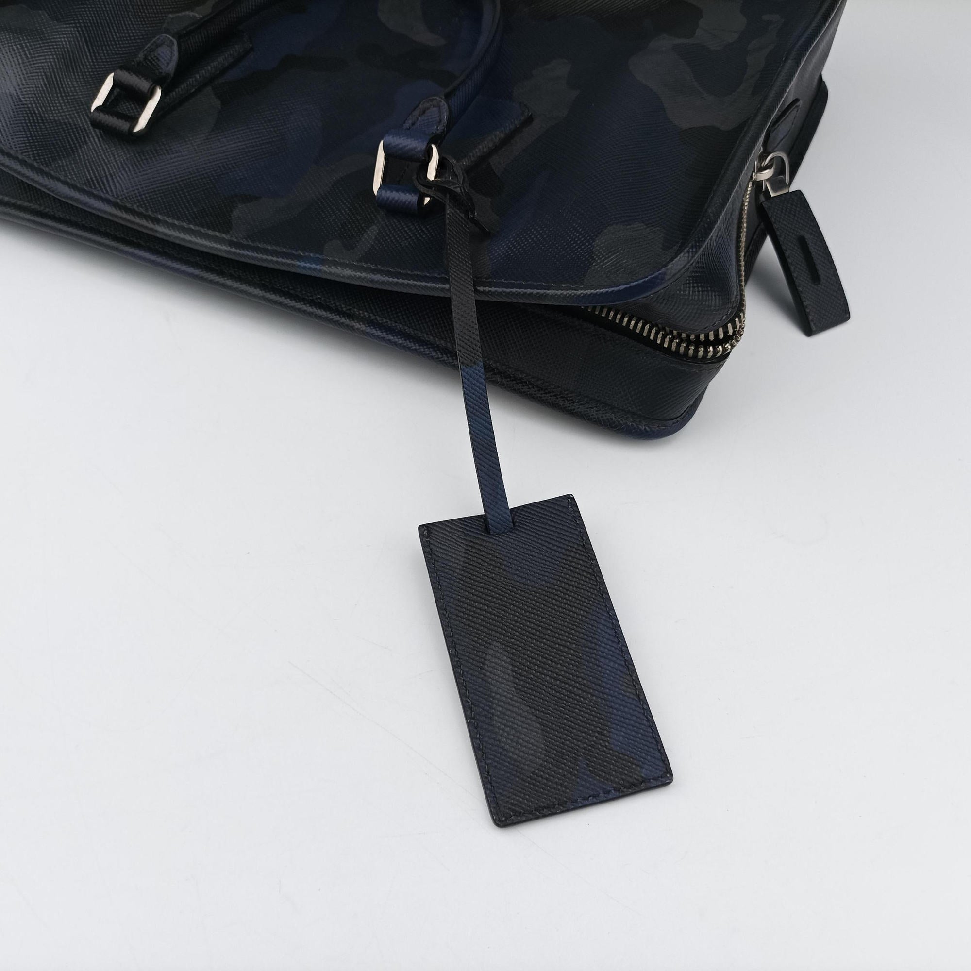 Vintage Prada business bag briefcase Navy Camouflage SAFFIANO Leather 2VE365 handbag | stylenewstar