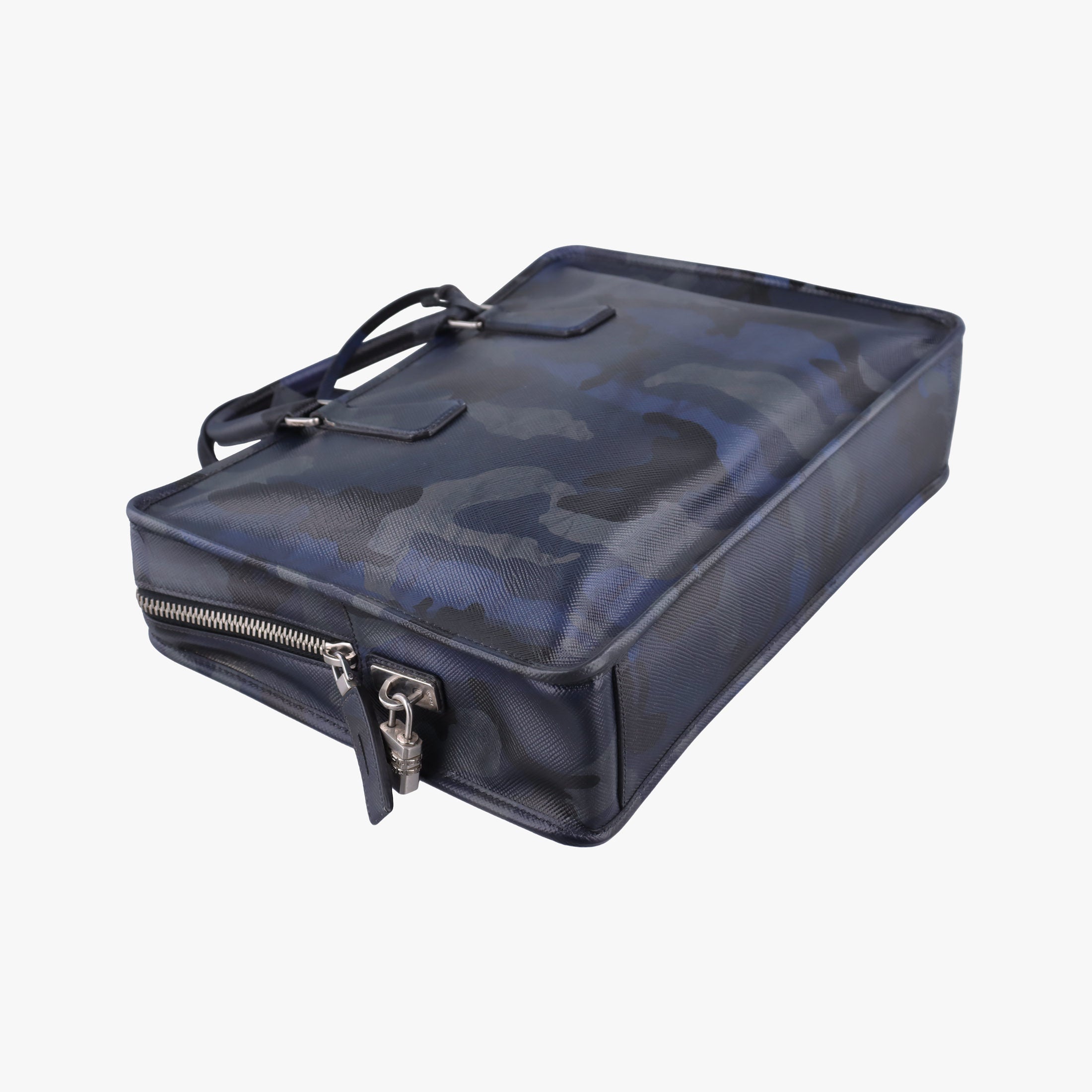 Vintage Prada business bag briefcase Navy Camouflage SAFFIANO Leather 2VE365 handbag | stylenewstar