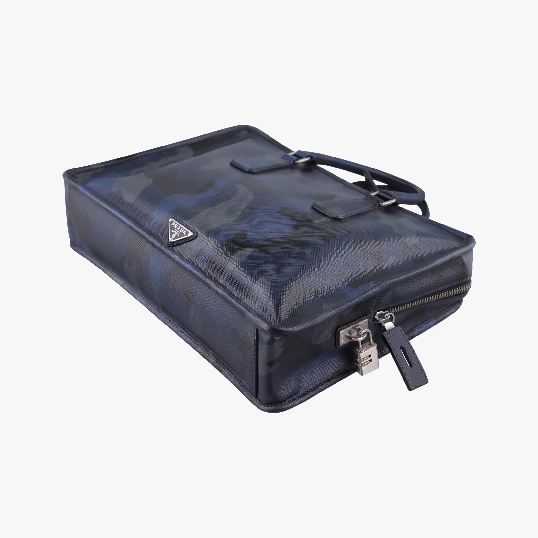 Vintage Prada business bag briefcase Navy Camouflage SAFFIANO Leather 2VE365 handbag | stylenewstar