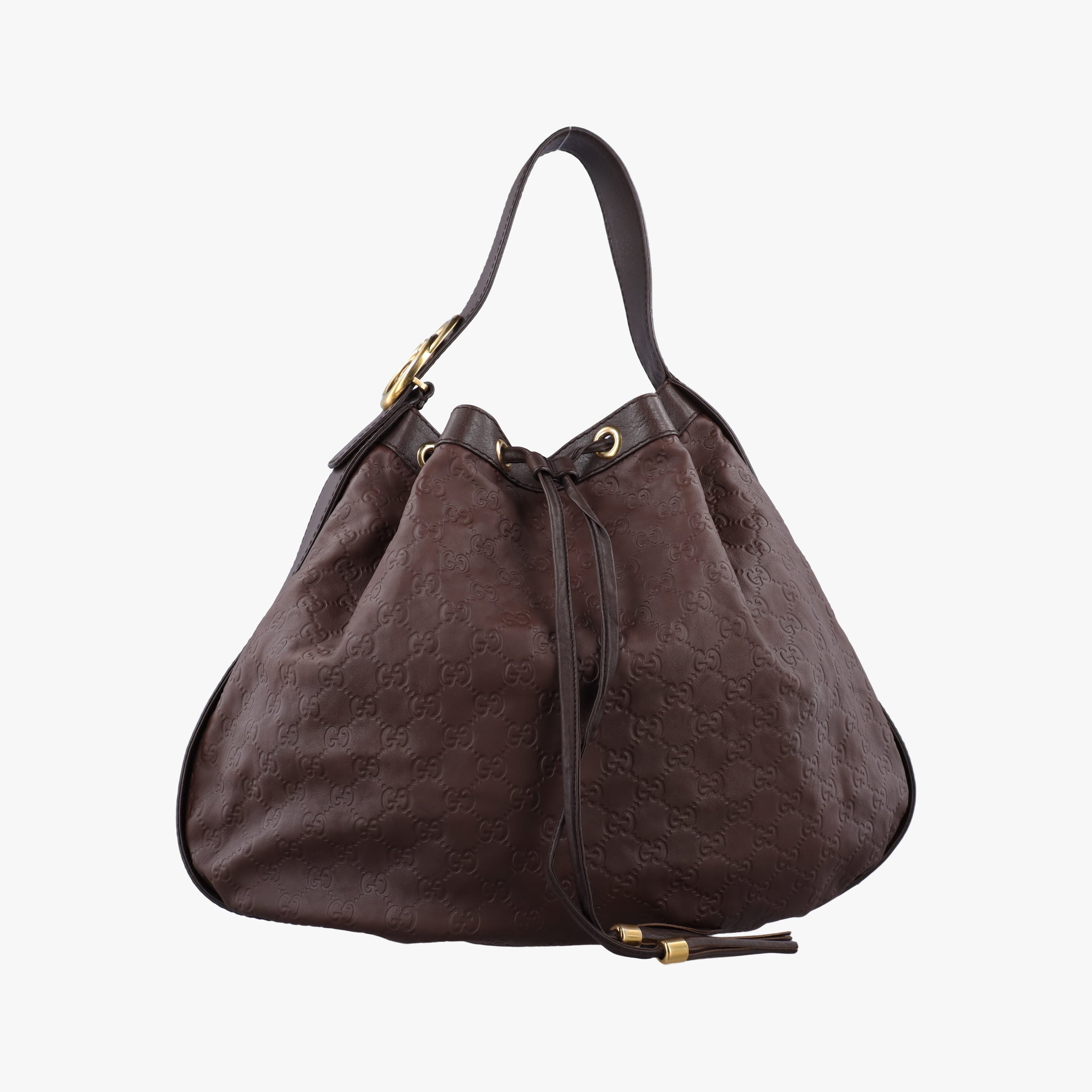Pre-owned Gucci Guccissima Interlocking Icon Hobo Brown leather 223951 shoulderbag | stylenewstar