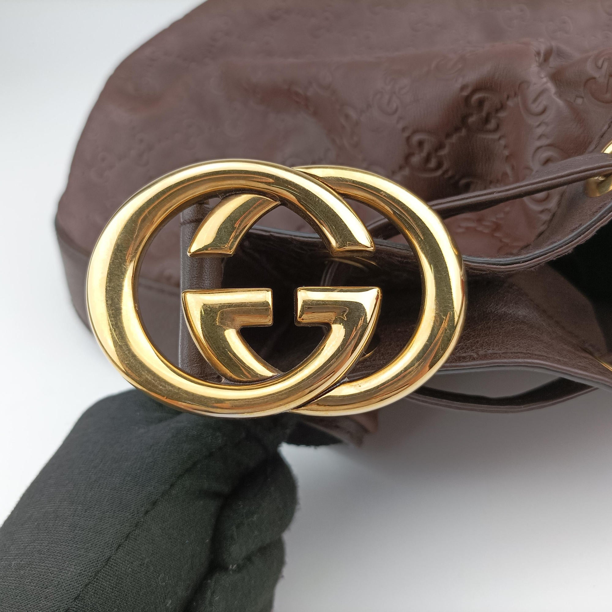 Pre-owned Gucci Guccissima Interlocking Icon Hobo Brown leather 223951 shoulderbag | stylenewstar