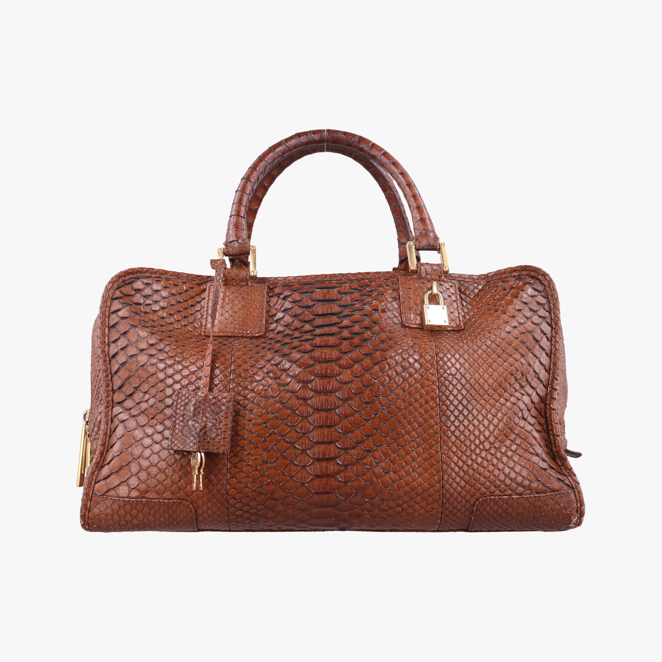 Pre-owned Loewe Amazona Brown Python × Nappa Leather  handbag | stylenewstar