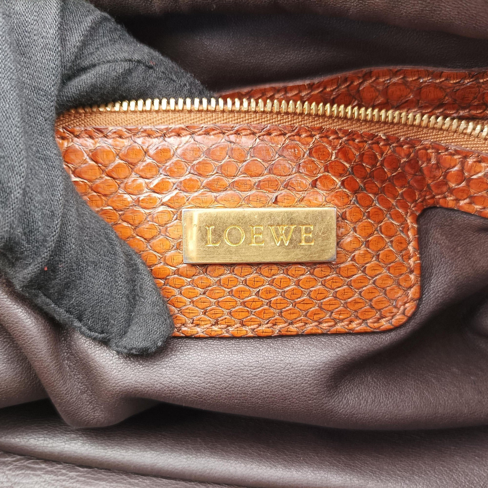 Pre-owned Loewe Amazona Brown Python × Nappa Leather  handbag | stylenewstar