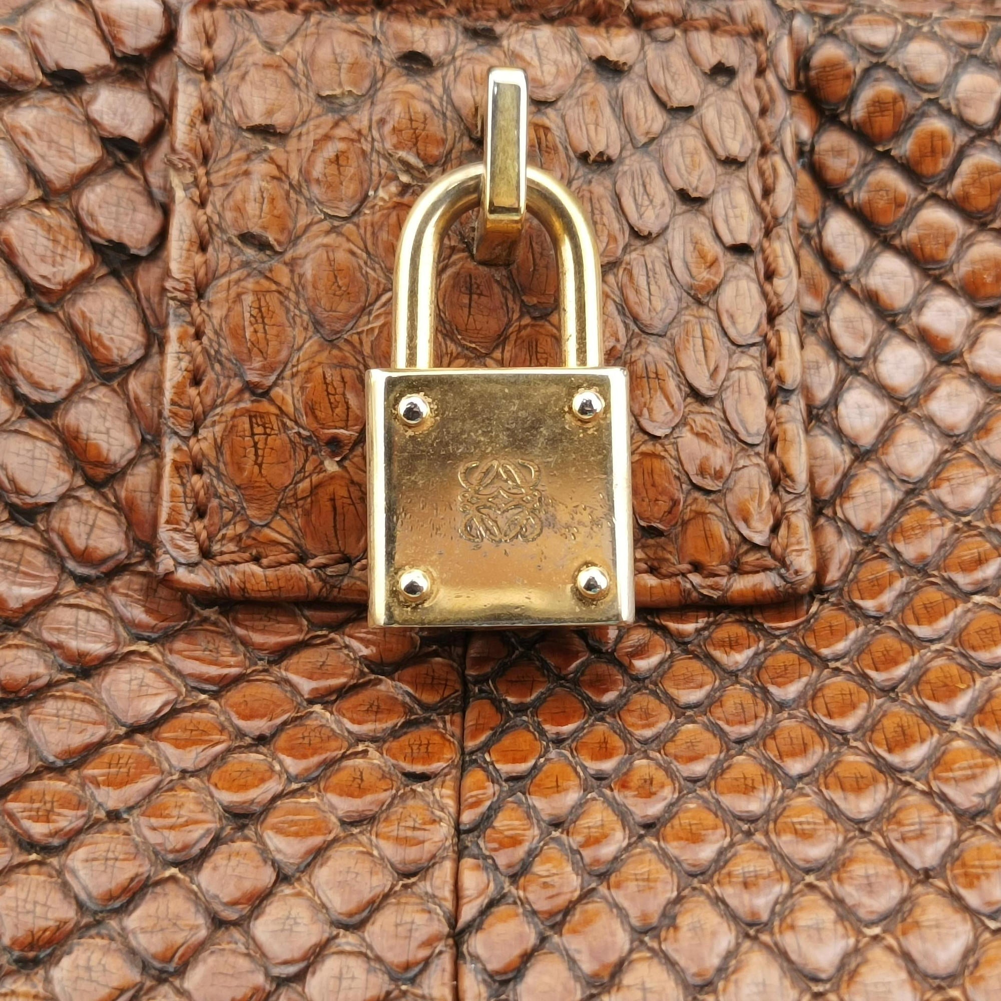 Pre-owned Loewe Amazona Brown Python × Nappa Leather  handbag | stylenewstar