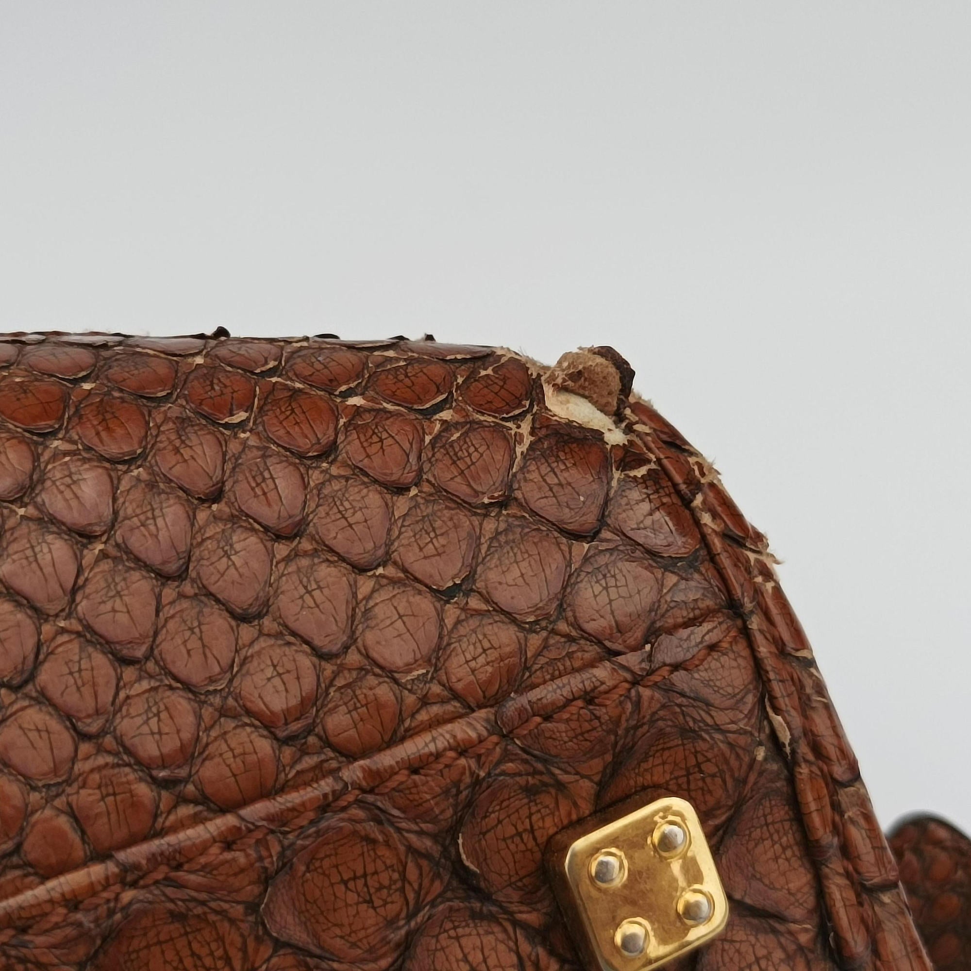 Pre-owned Loewe Amazona Brown Python × Nappa Leather  handbag | stylenewstar
