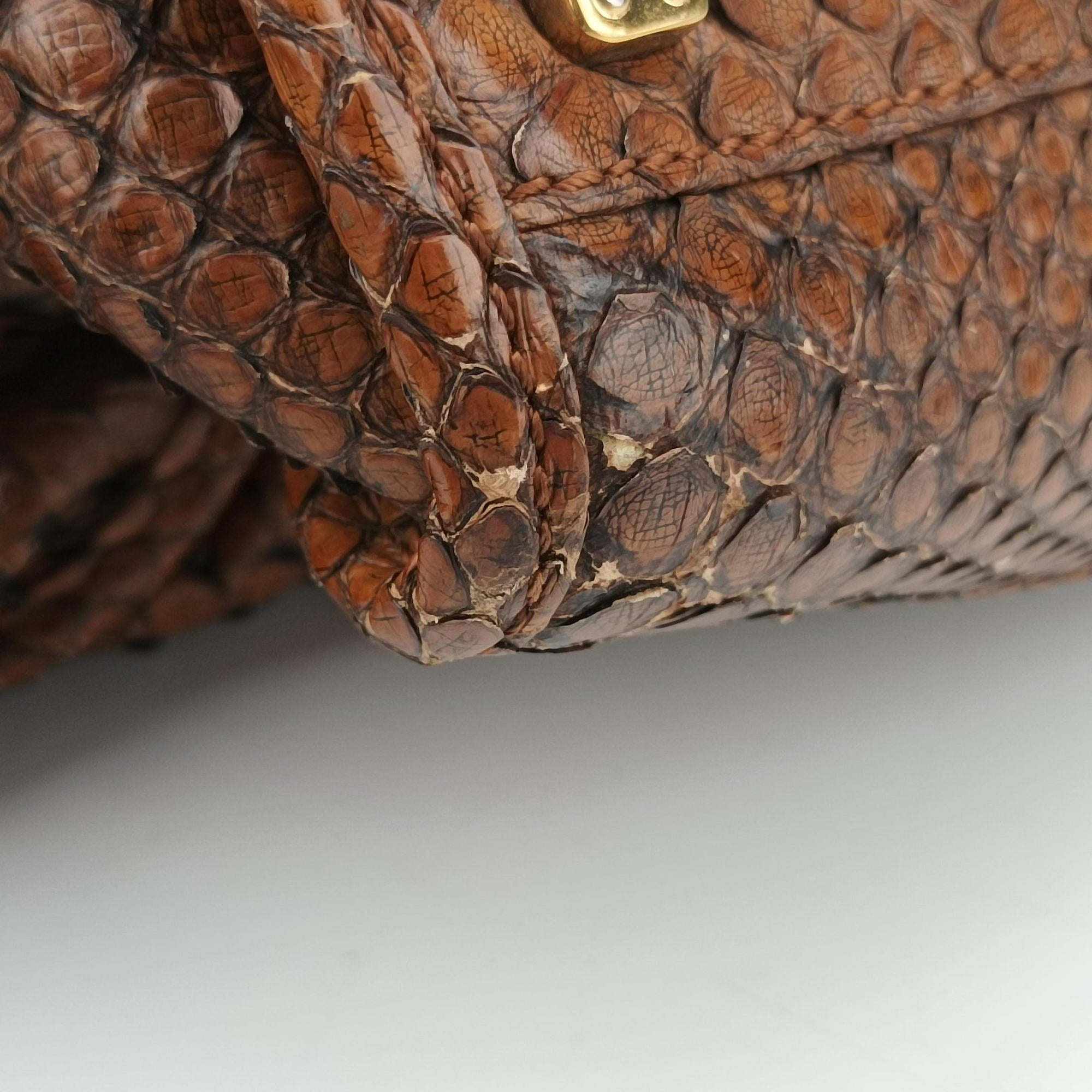 Pre-owned Loewe Amazona Brown Python × Nappa Leather  handbag | stylenewstar