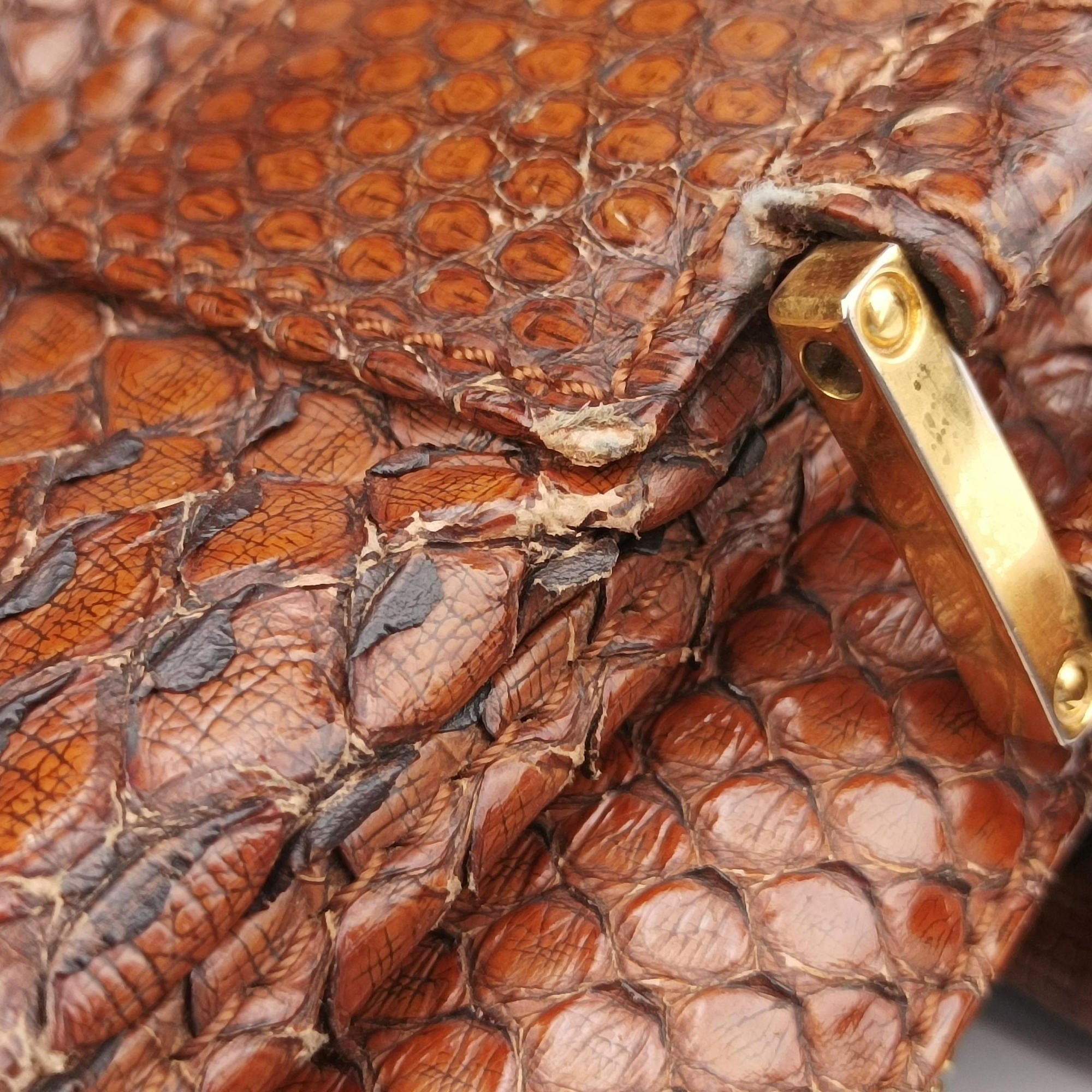 Pre-owned Loewe Amazona Brown Python × Nappa Leather  handbag | stylenewstar