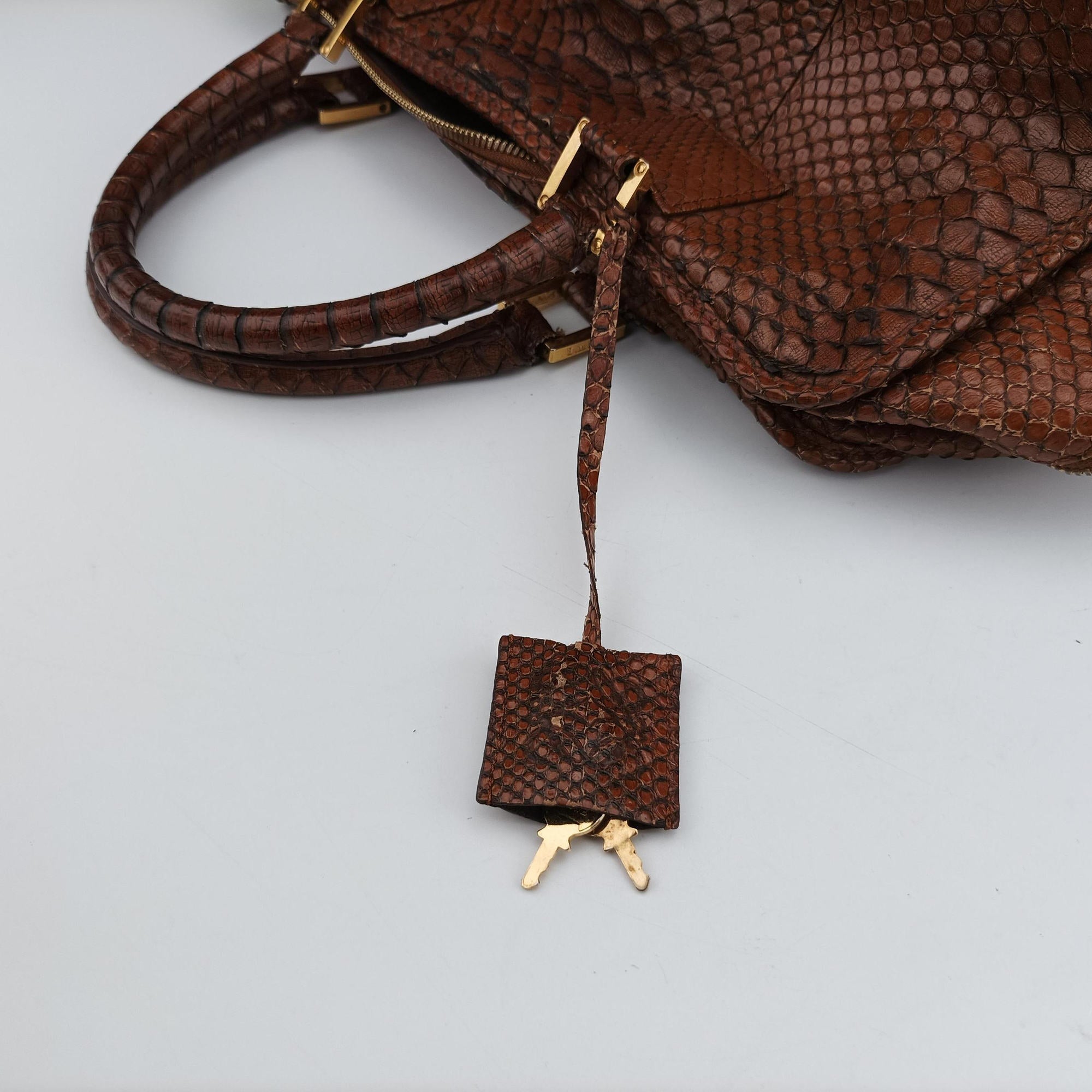 Pre-owned Loewe Amazona Brown Python × Nappa Leather  handbag | stylenewstar