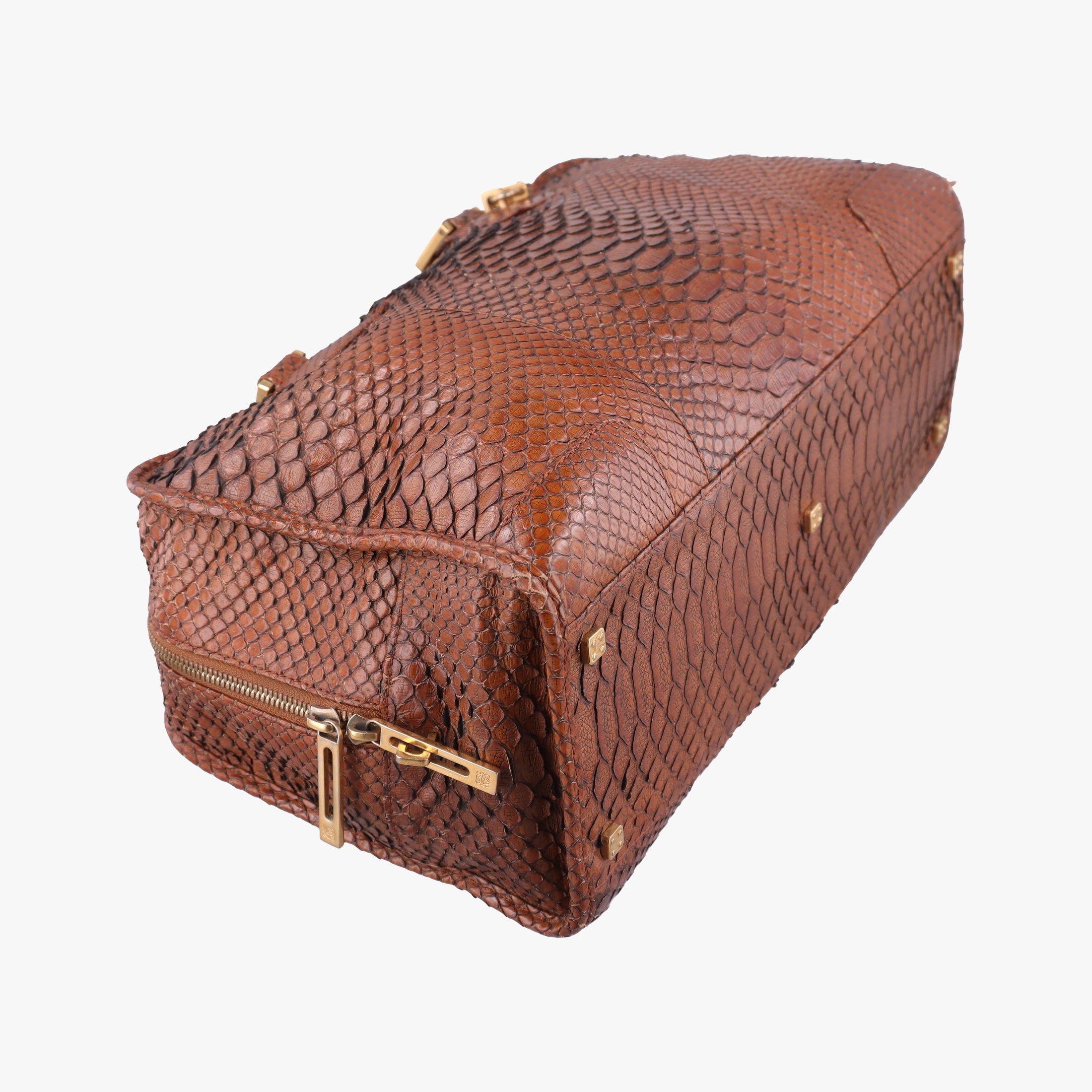 Pre-owned Loewe Amazona Brown Python × Nappa Leather  handbag | stylenewstar